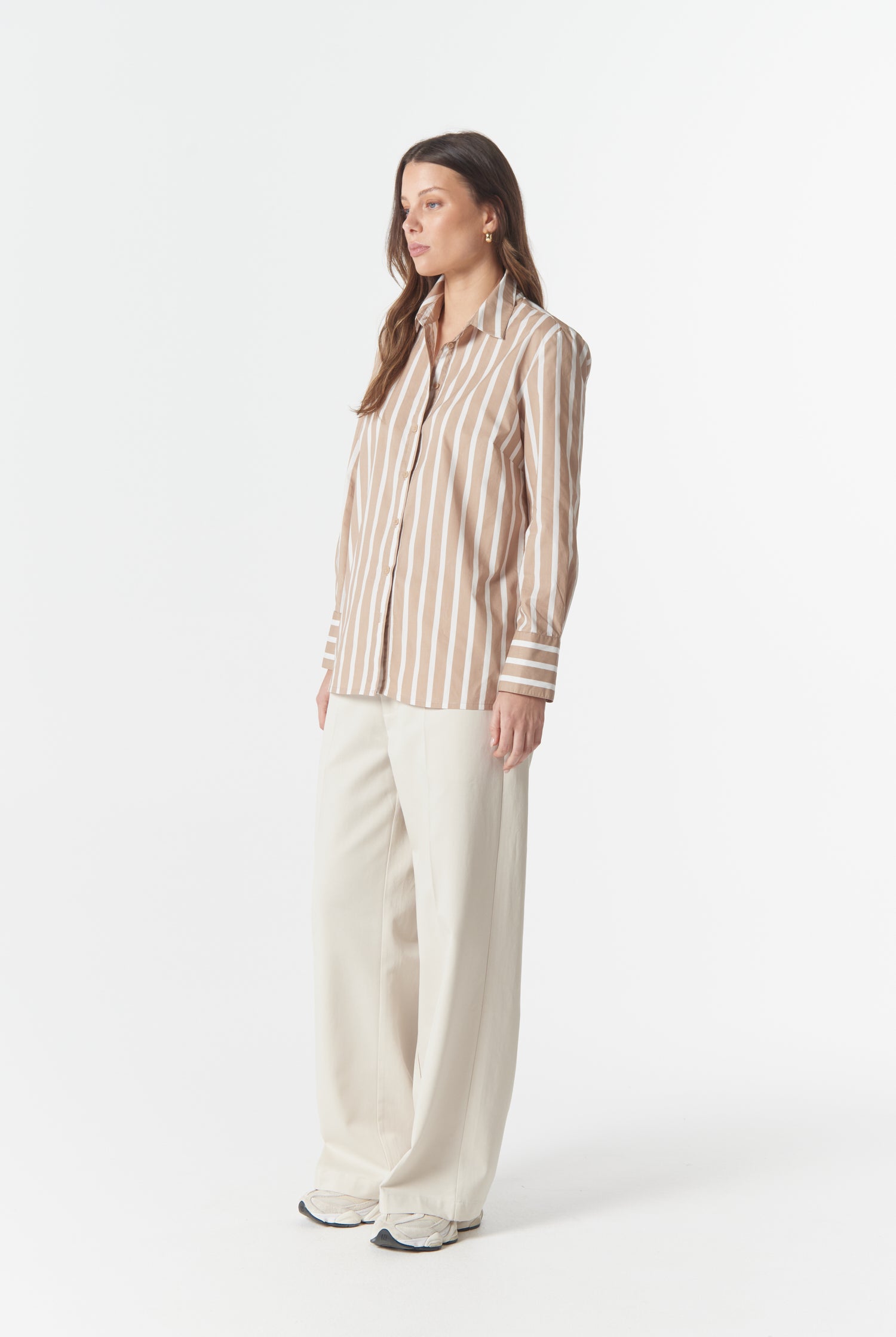 cloth+paper+scissors Blouses Most Wanted Striped Shirt - Camel/White