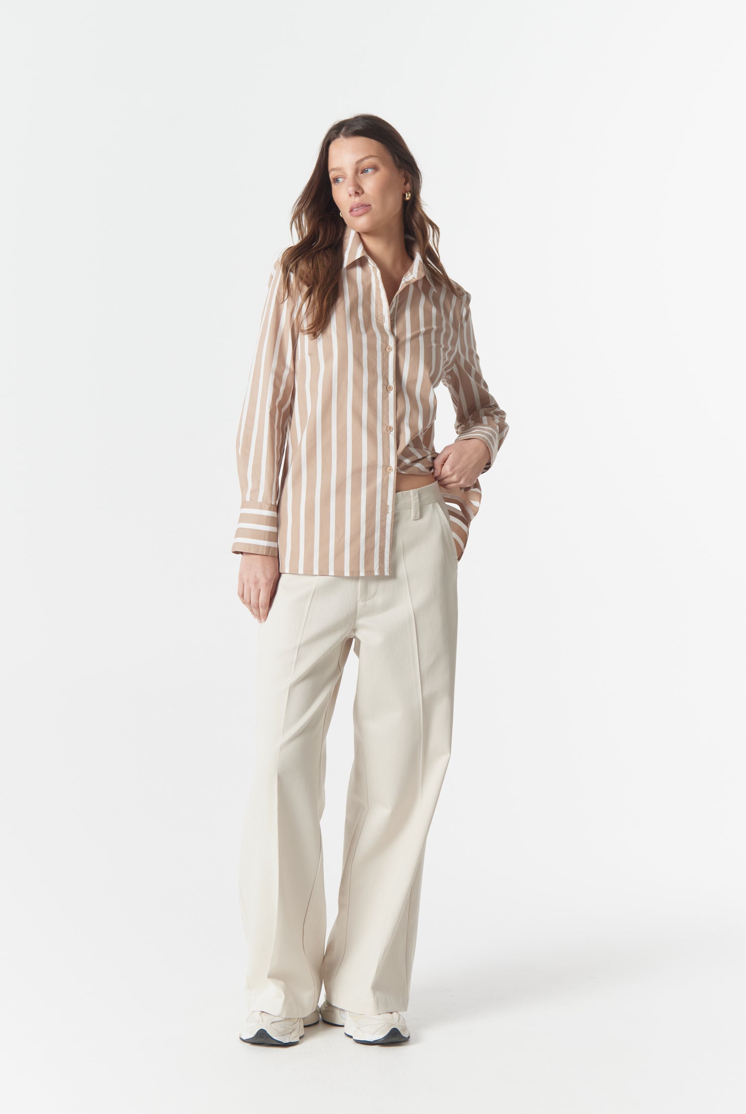 cloth+paper+scissors Blouses Most Wanted Striped Shirt - Camel/White