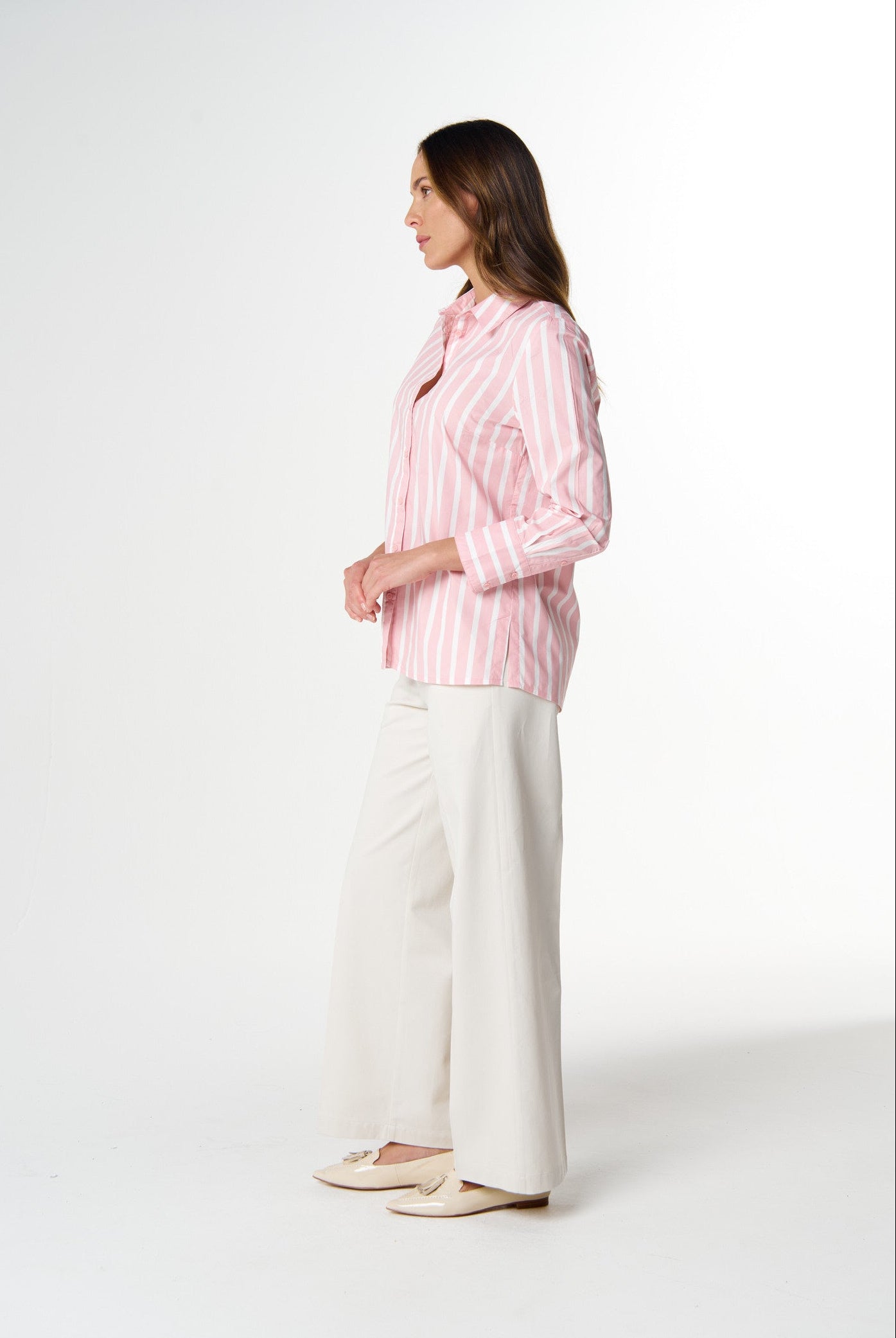 cloth+paper+scissors Blouses Most Wanted Striped Shirt - Pink A Boo/White