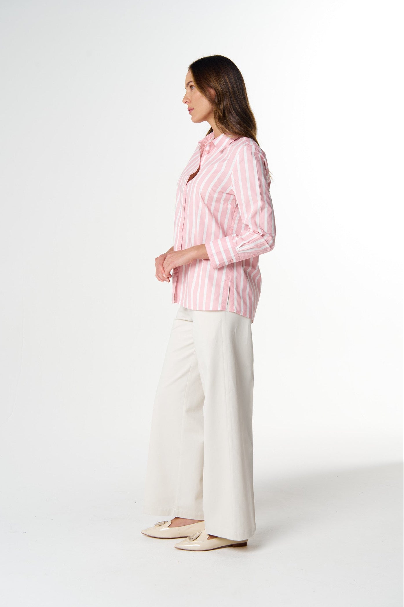 cloth+paper+scissors Blouses Most Wanted Striped Shirt - Pink A Boo/White