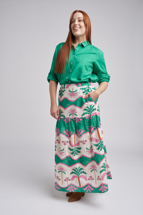 Tiered Palm Tree Print Maxi Skirt