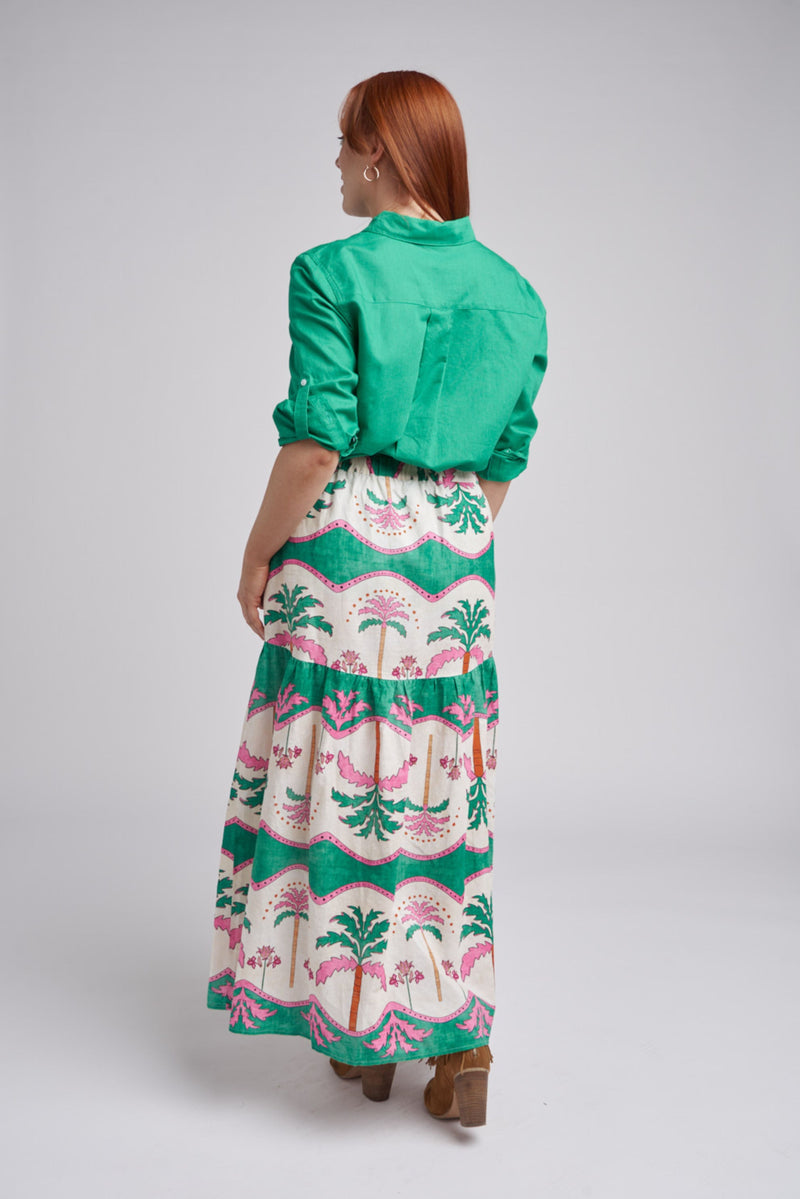 Tiered Palm Tree Print Maxi Skirt