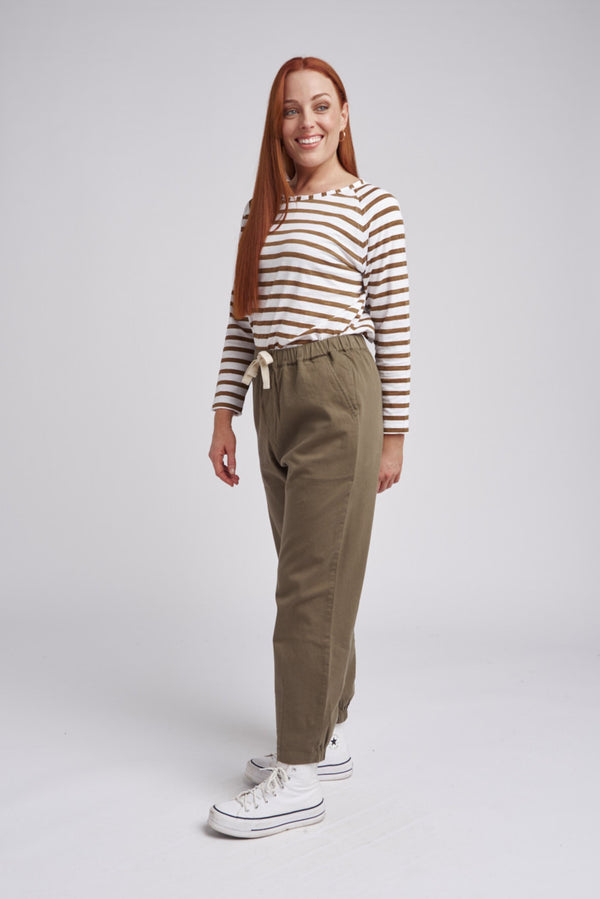 Casual Tapered Leg Cotton Pant Military Green