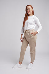 Casual Tapered Leg Cotton Pant Taupe