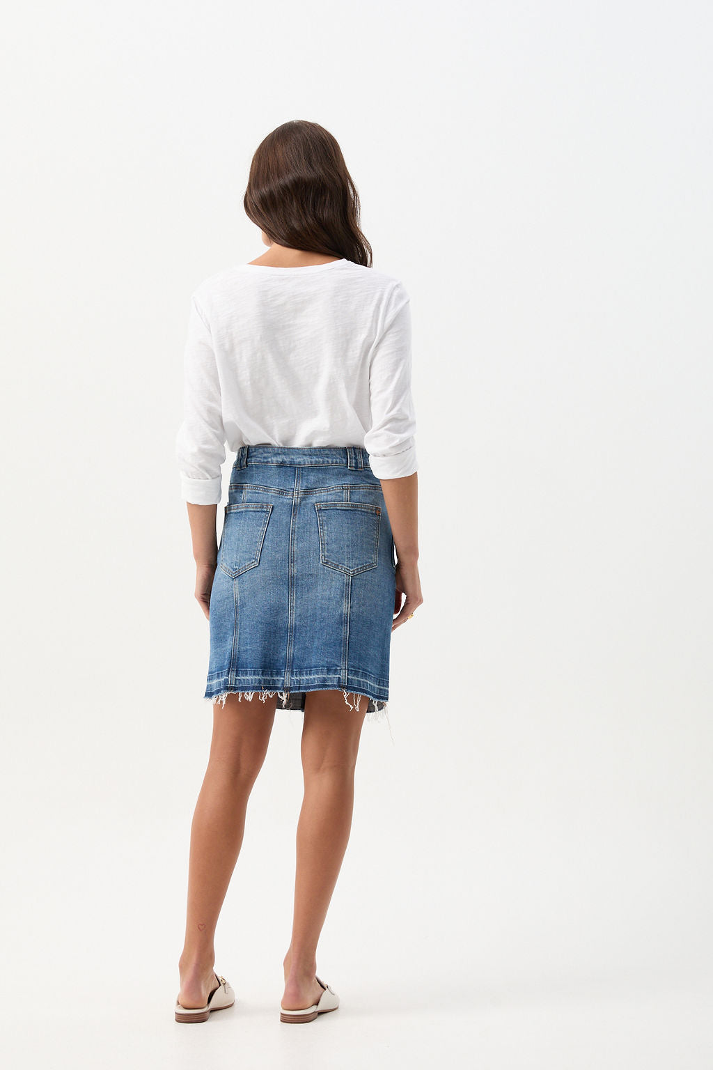 cloth+paper+scissors Bottoms Denim Knee Length Button Up Skirt - Light Blue