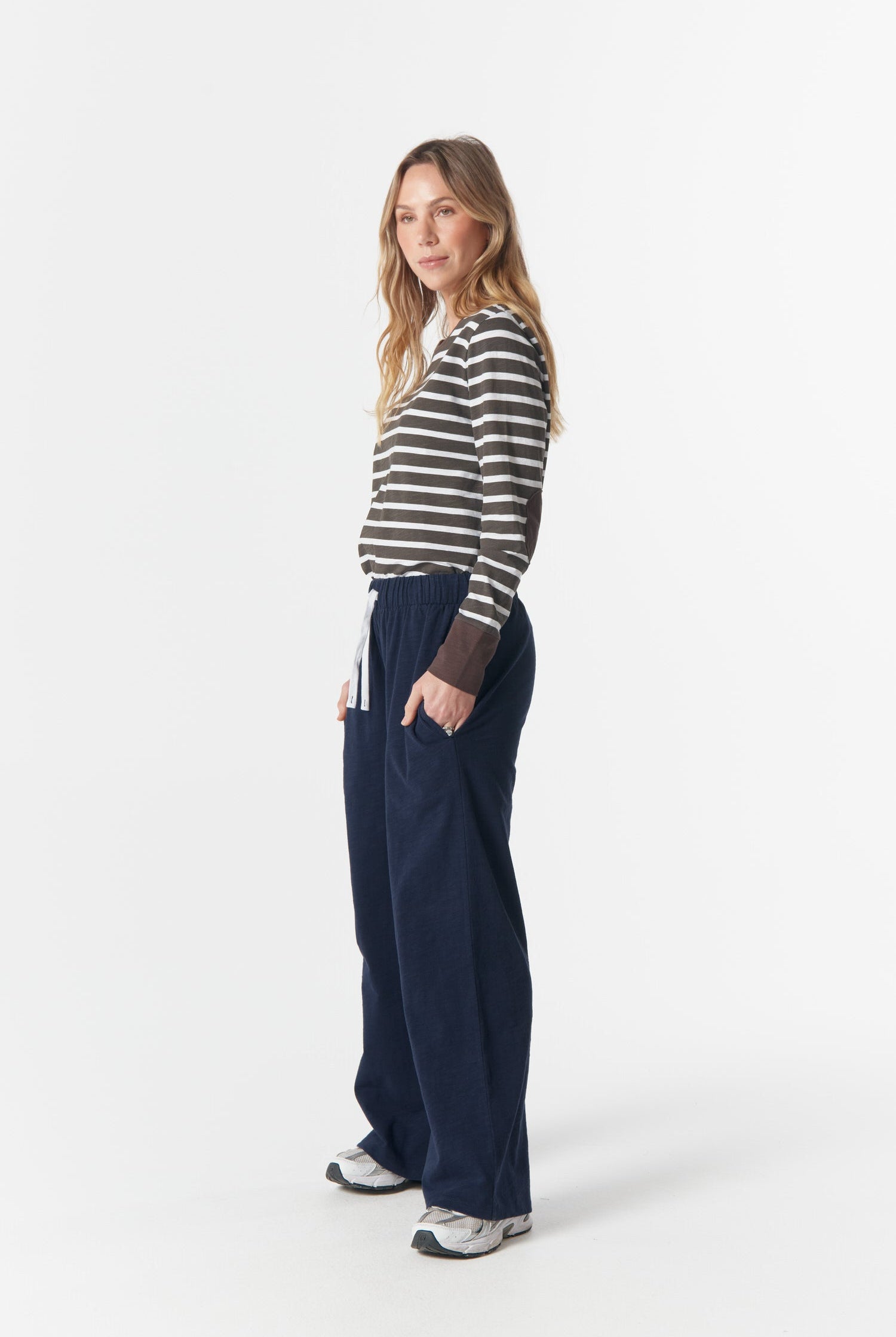 Cotton Wide Leg Slub Track Pant - Parisian Night by cloth+paper+scissors. Timeless women’s fashion using natural fibres and classic shapes