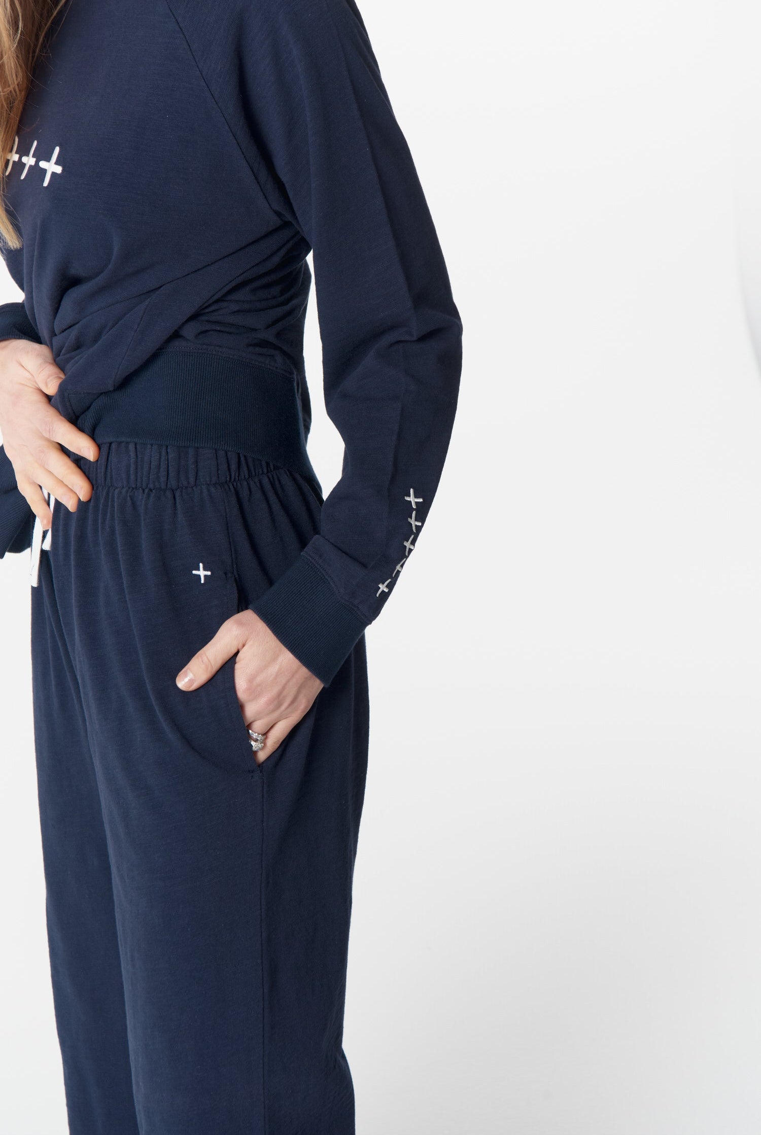 Cotton Wide Leg Slub Track Pant - Parisian Night by cloth+paper+scissors. Timeless women’s fashion using natural fibres and classic shapes