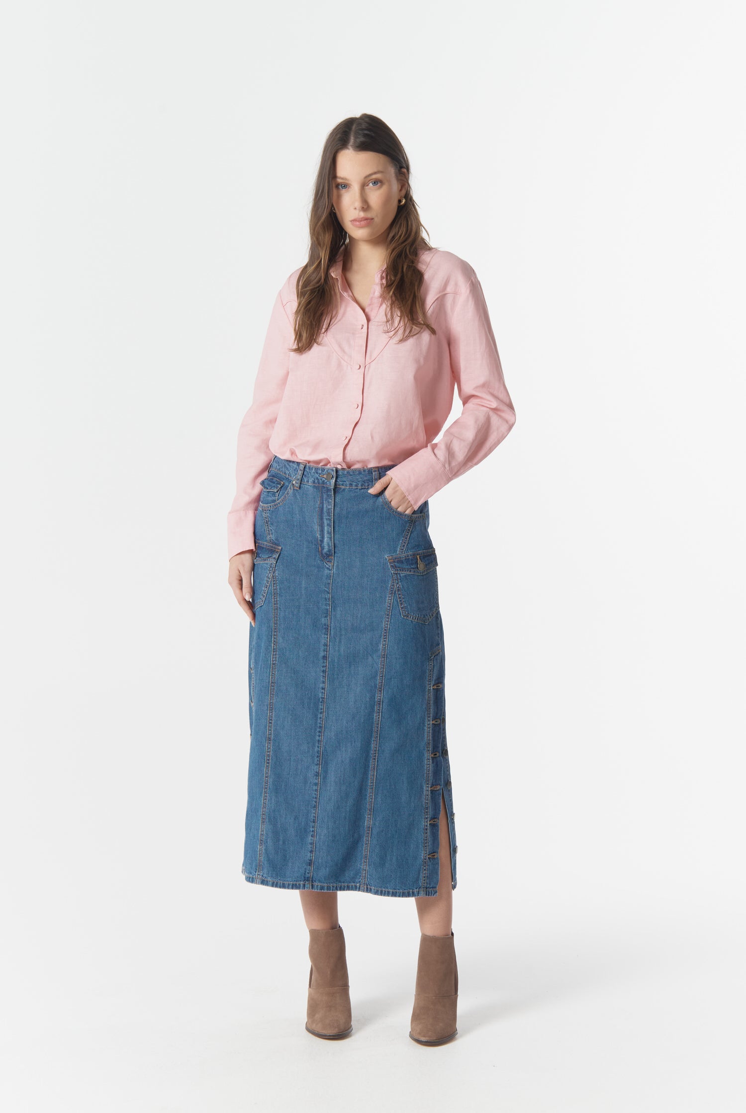 cloth+paper+scissors Bottoms High Road Denim Skirt - Denim Blue