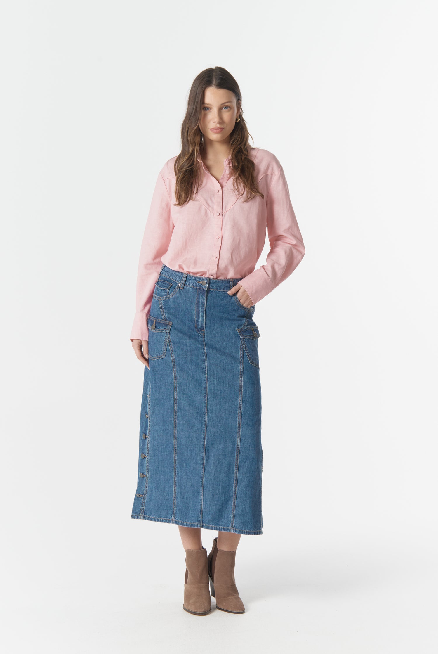 cloth+paper+scissors Bottoms High Road Denim Skirt - Denim Blue