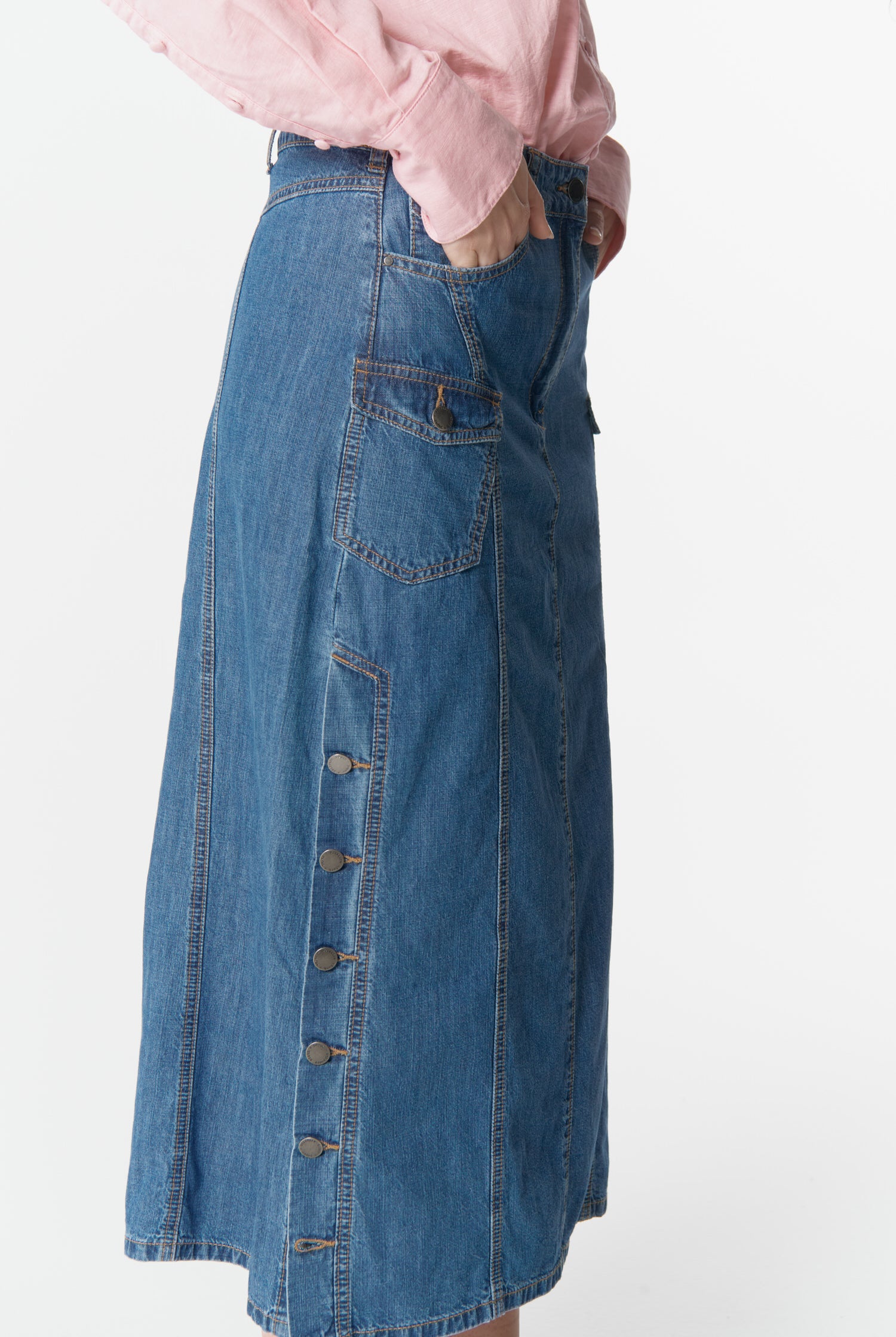 cloth+paper+scissors Bottoms High Road Denim Skirt - Denim Blue