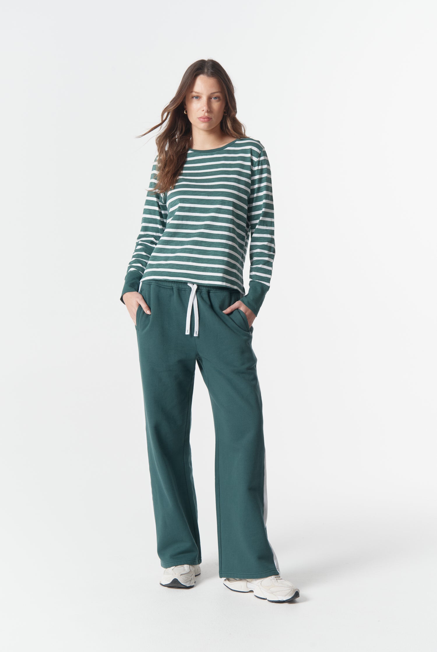 cloth+paper+scissors Bottoms Track Stripe Trackie - Rainforest/White