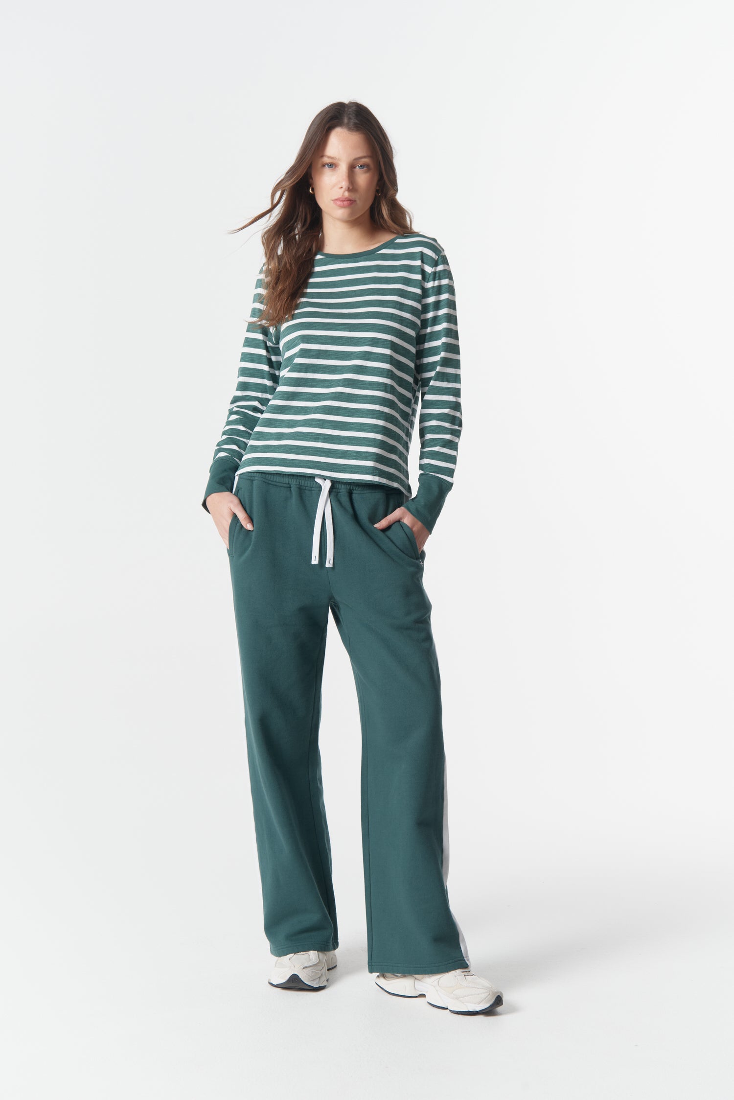 cloth+paper+scissors Bottoms Track Stripe Trackie - Rainforest/White