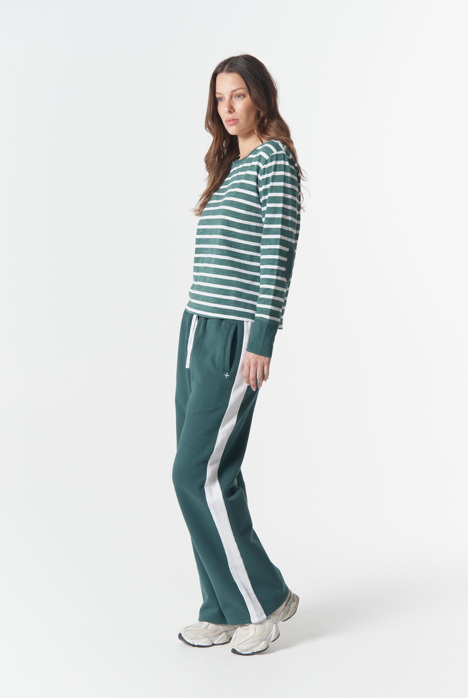 cloth+paper+scissors Bottoms Track Stripe Trackie - Rainforest/White