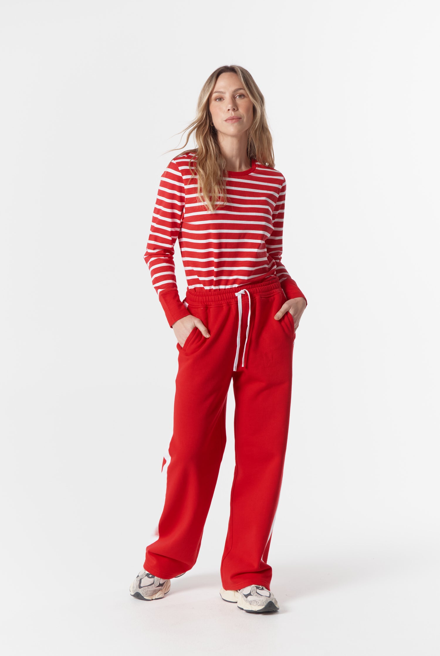 cloth+paper+scissors Bottoms Track Stripe Trackie - Salsa/White