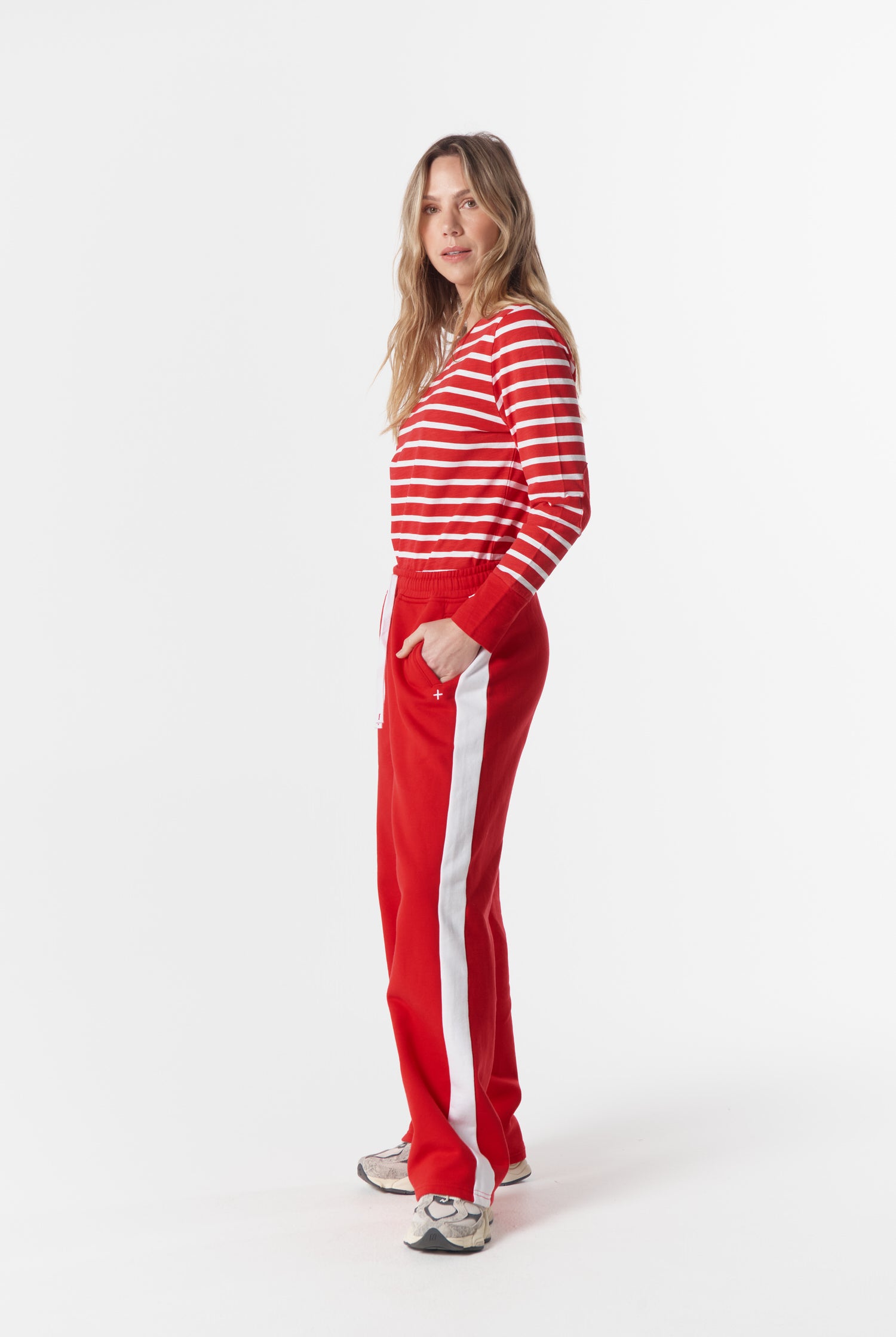 cloth+paper+scissors Bottoms Track Stripe Trackie - Salsa/White