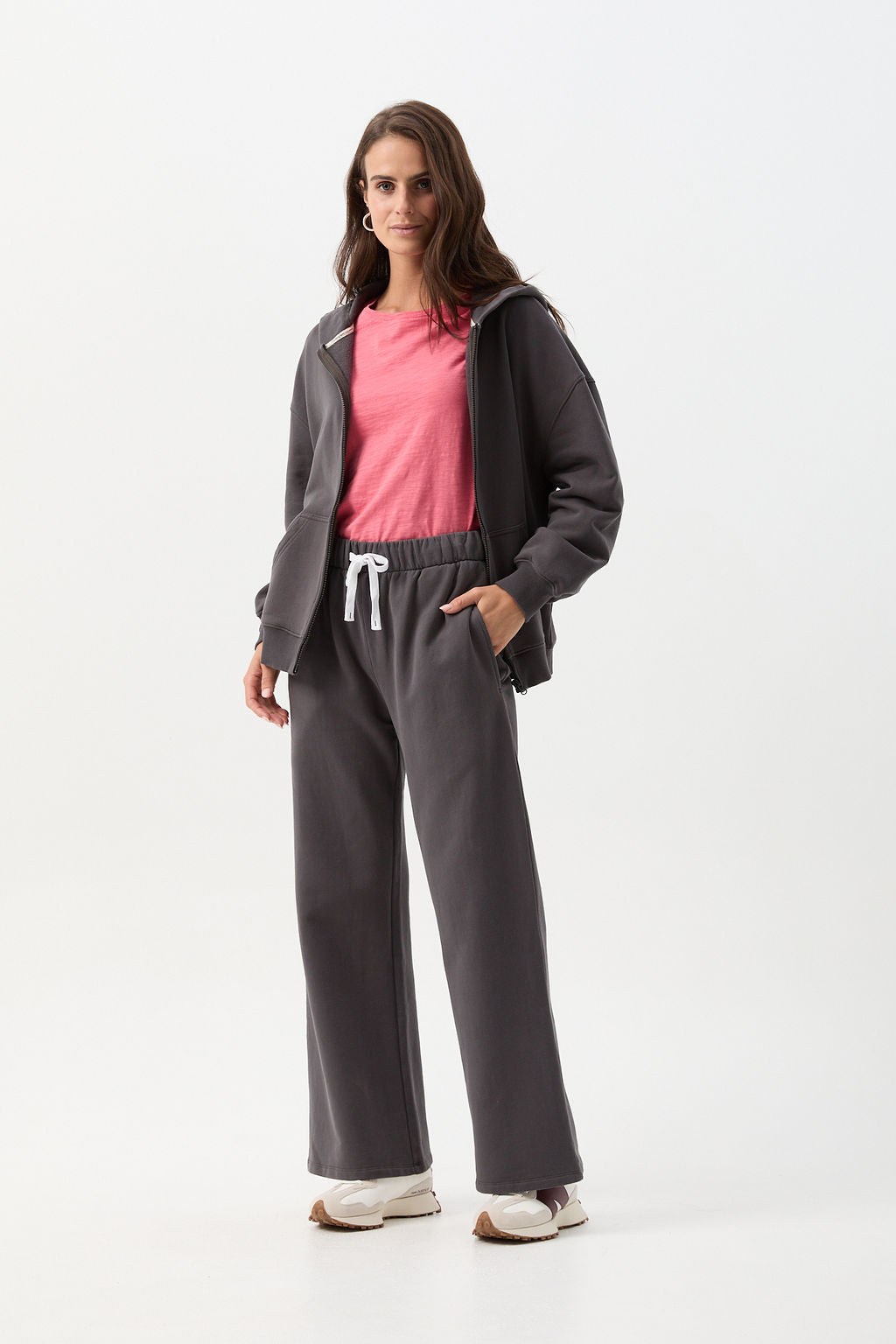cloth+paper+scissors Rugbys Cotton Brushed Fleece Full Zip Hooded Jacket - Pavement Grey