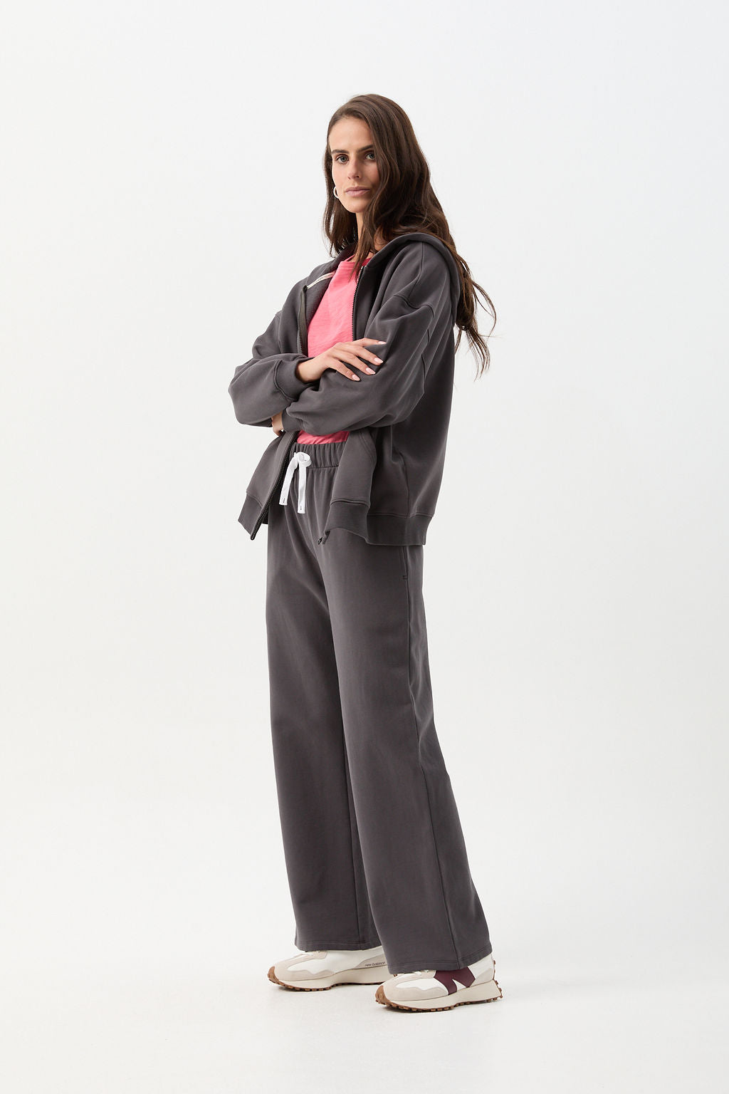 cloth+paper+scissors Rugbys Cotton Brushed Fleece Full Zip Hooded Jacket - Pavement Grey