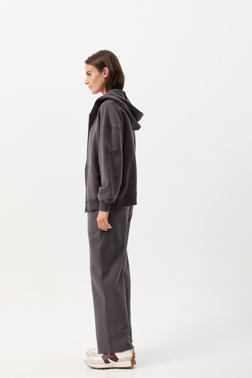 cloth+paper+scissors Rugbys Cotton Brushed Fleece Full Zip Hooded Jacket - Pavement Grey