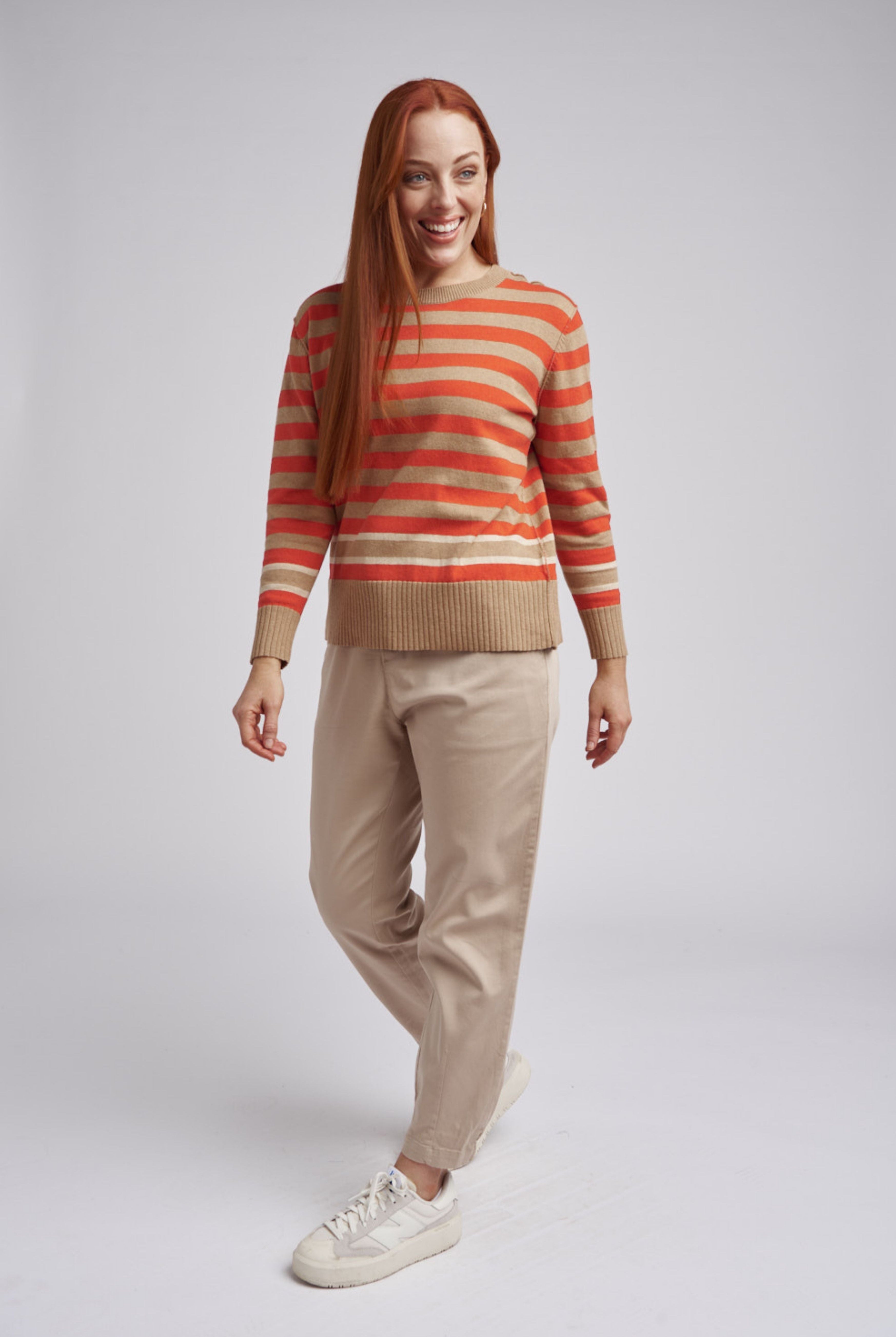 cloth+paper+scissors Knitwear Striped Knit Jumper - Raffia/Red/Latte