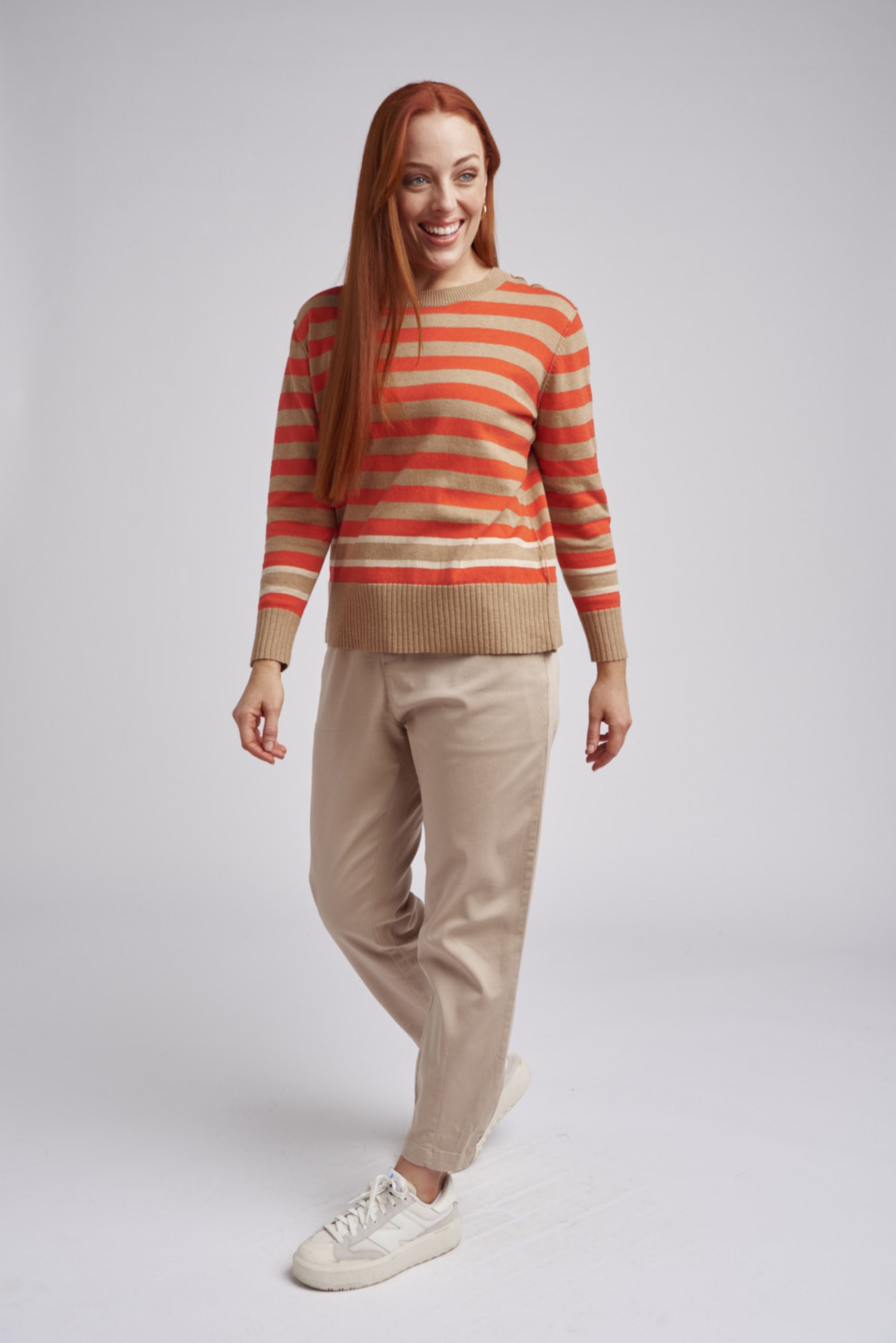 cloth+paper+scissors Knitwear Striped Knit Jumper - Raffia/Red/Latte