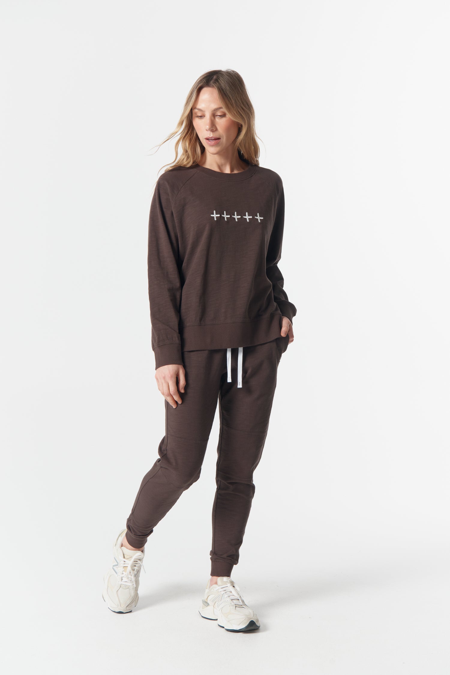 cloth+paper+scissors Rugbys My Fave Cotton Five Cross Sweater - Chocolate Torte/White