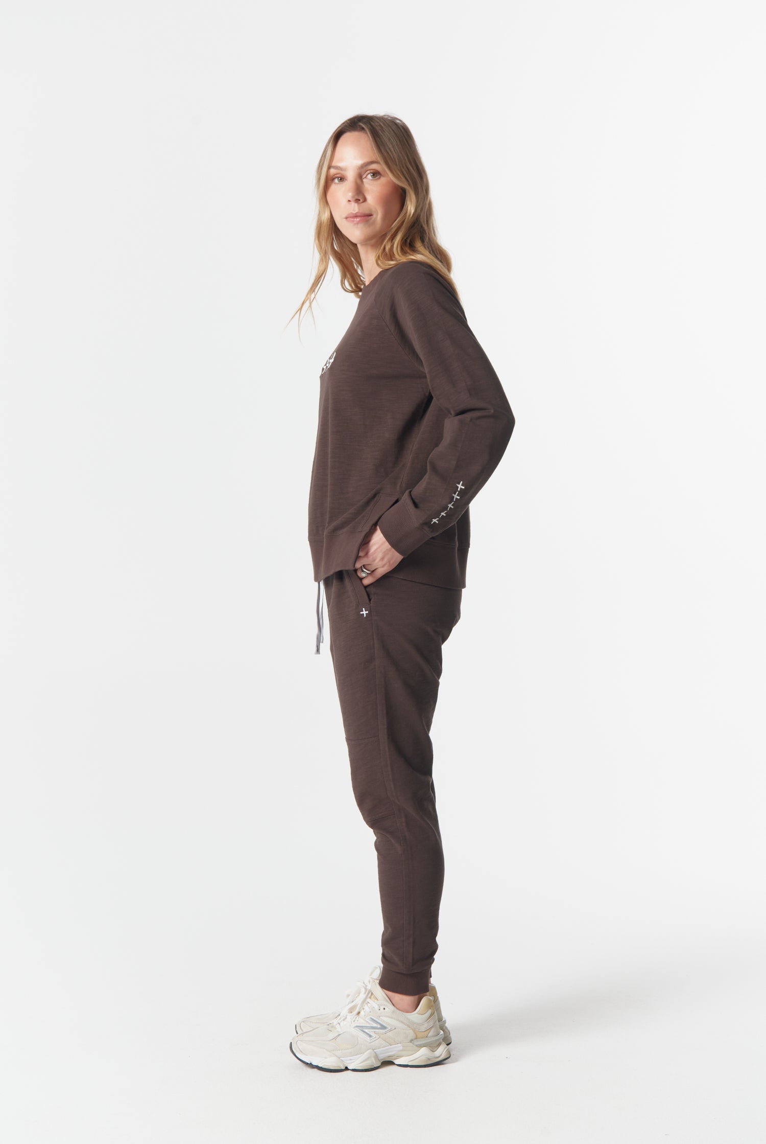 cloth+paper+scissors Rugbys My Fave Cotton Five Cross Sweater - Chocolate Torte/White