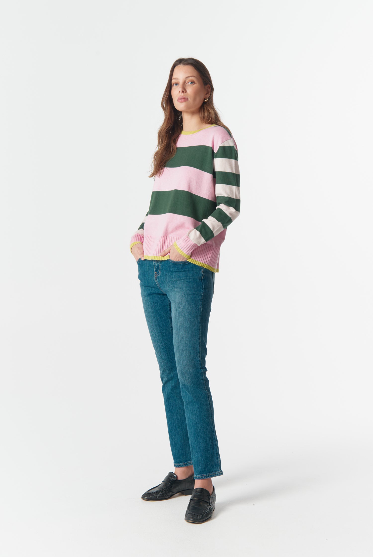 cloth+paper+scissors Knitwear Sierra Contrast Stripe Knit - Lush Green