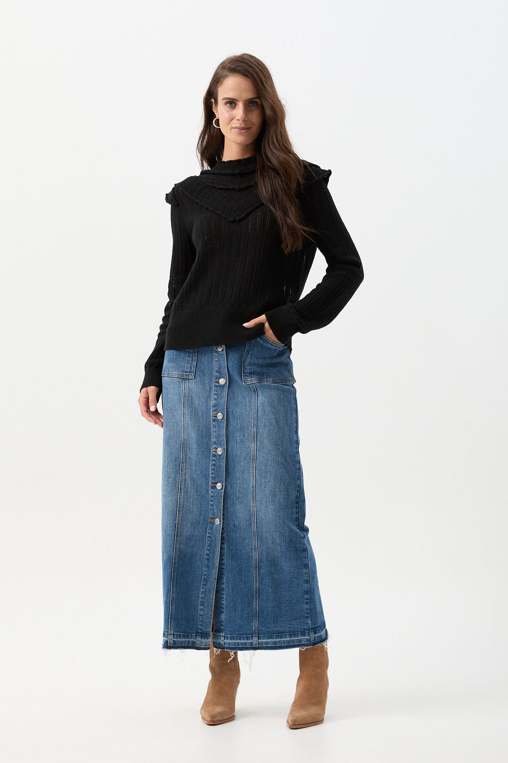 cloth+paper+scissors Knitwear Knit Ruffle Detail Jumper - Black Magic