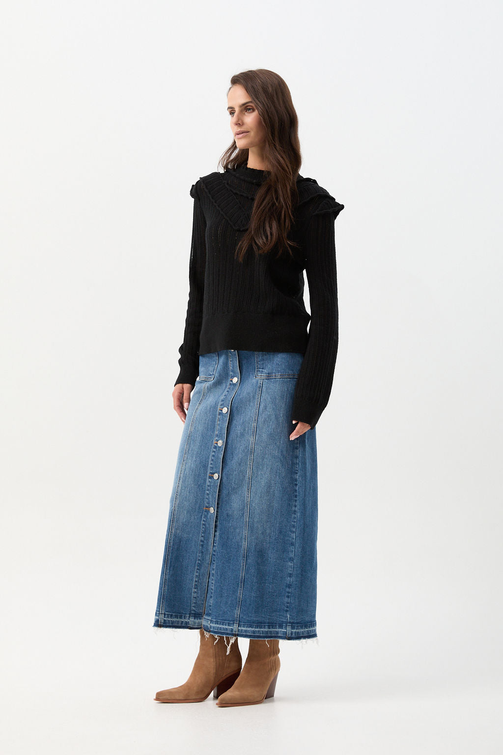 cloth+paper+scissors Knitwear Knit Ruffle Detail Jumper - Black Magic