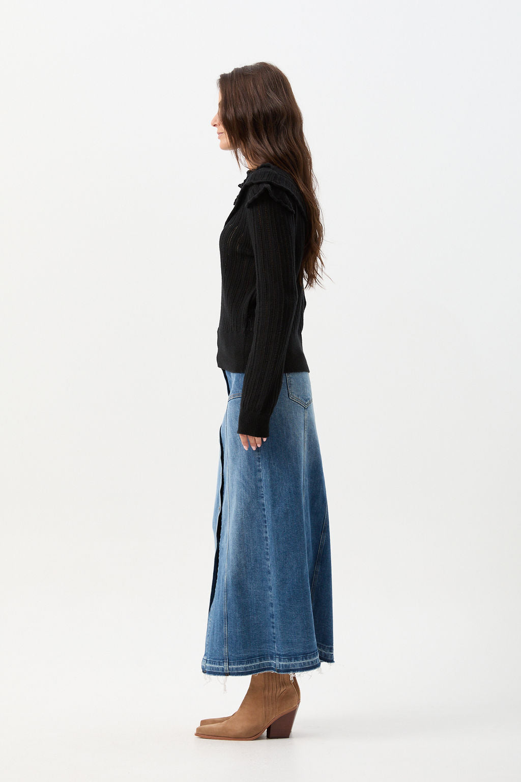 cloth+paper+scissors Knitwear Knit Ruffle Detail Jumper - Black Magic