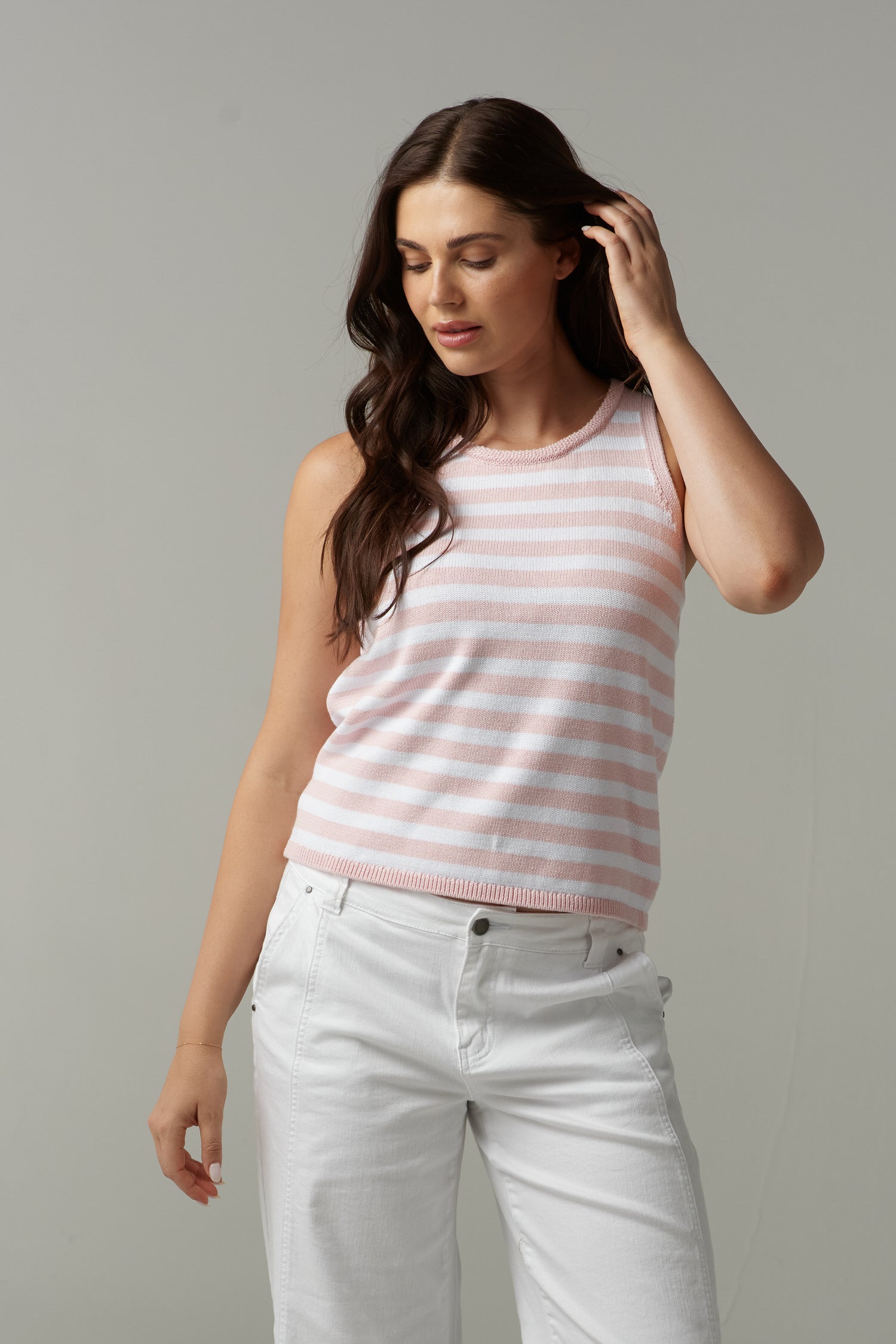 cloth+paper+scissors Knitwear River Stripe Knit Tank - Pink Touch/White