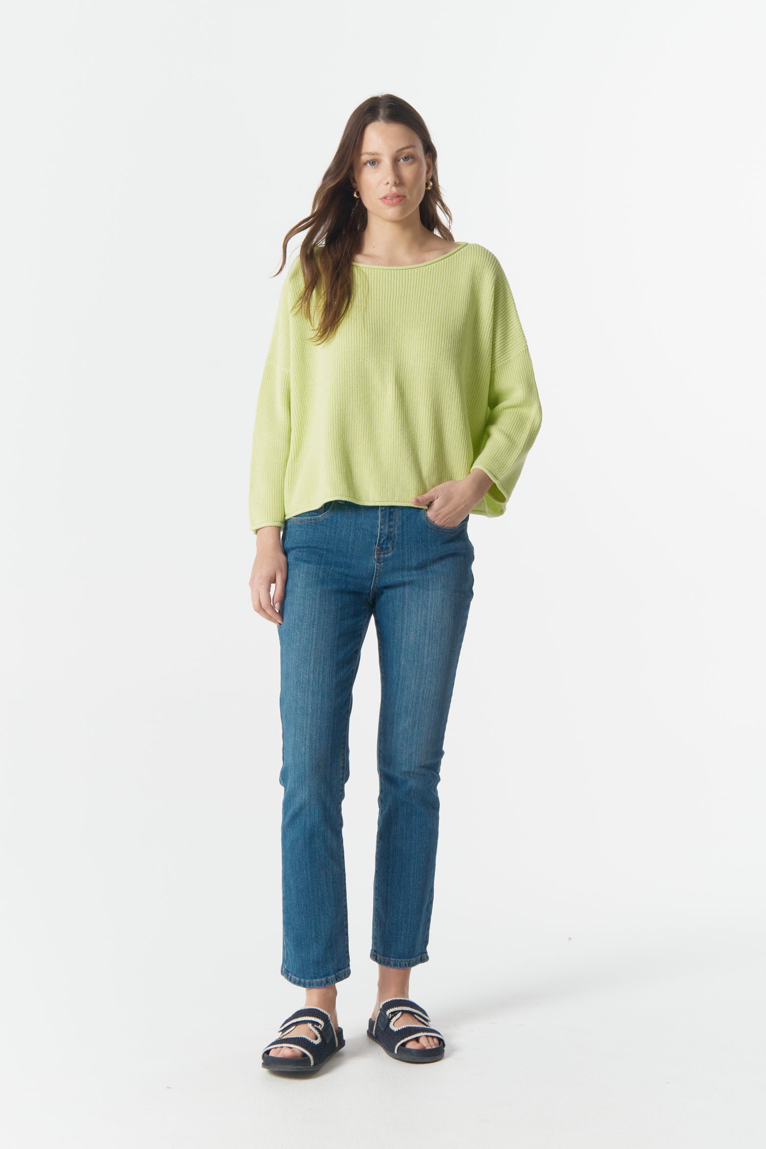 cloth+paper+scissors Knitwear Rib Cotton Boxy Jumper - Shadow Lime