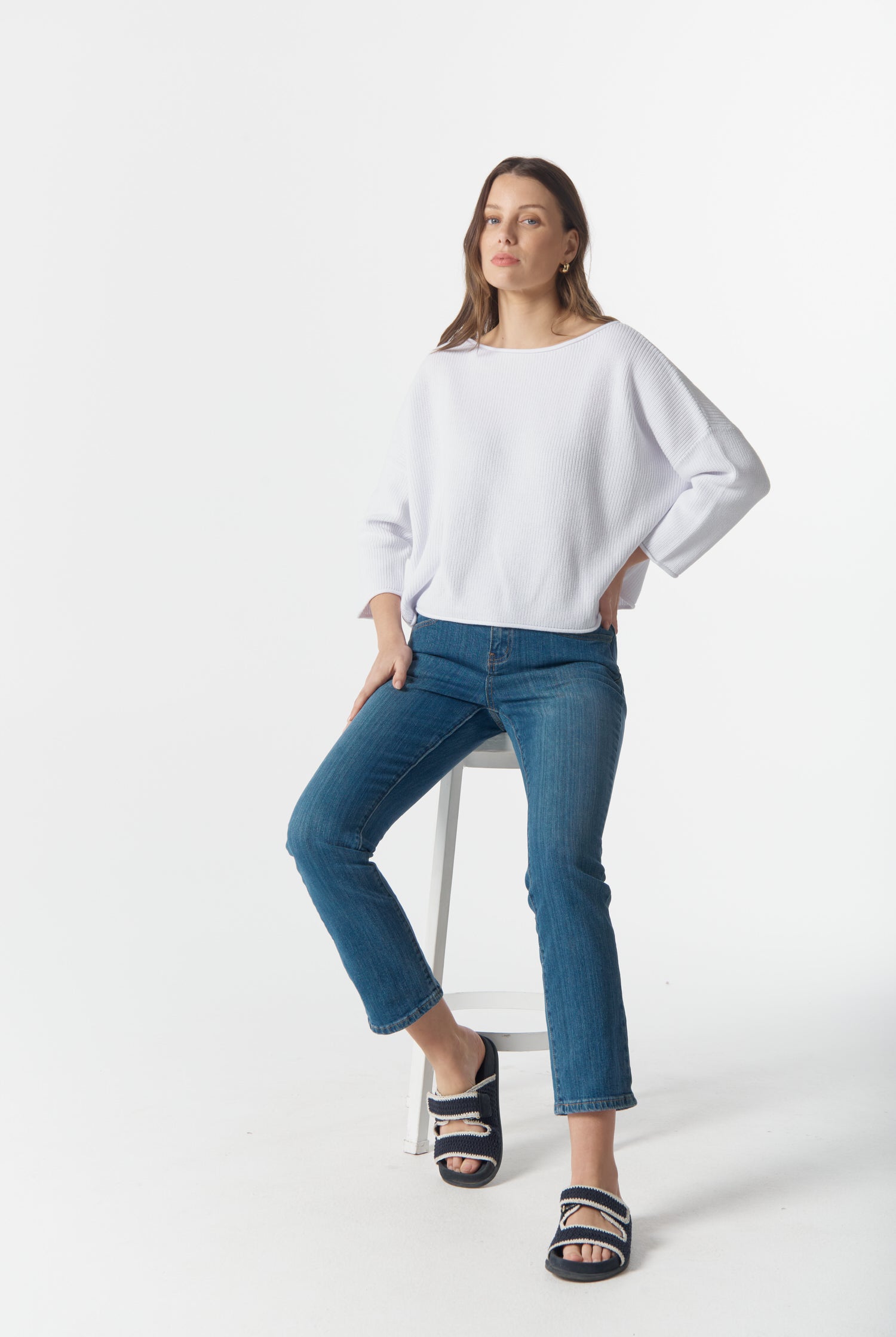 cloth+paper+scissors Knitwear Rib Cotton Boxy Jumper - White