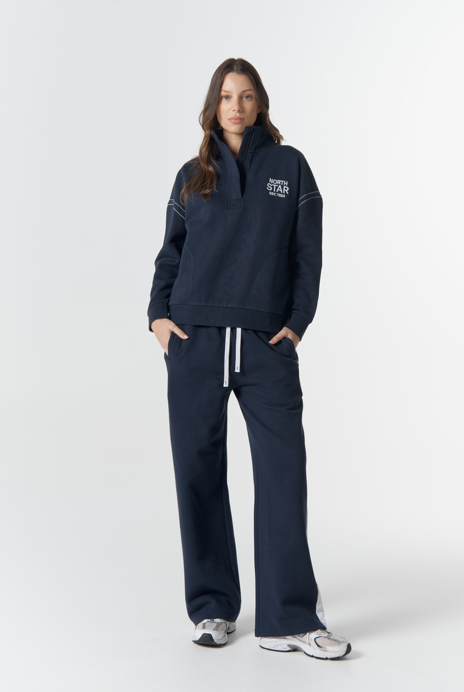 cloth+paper+scissors Rugbys Off Track ½ Zip Sweater - Parisian Navy/White