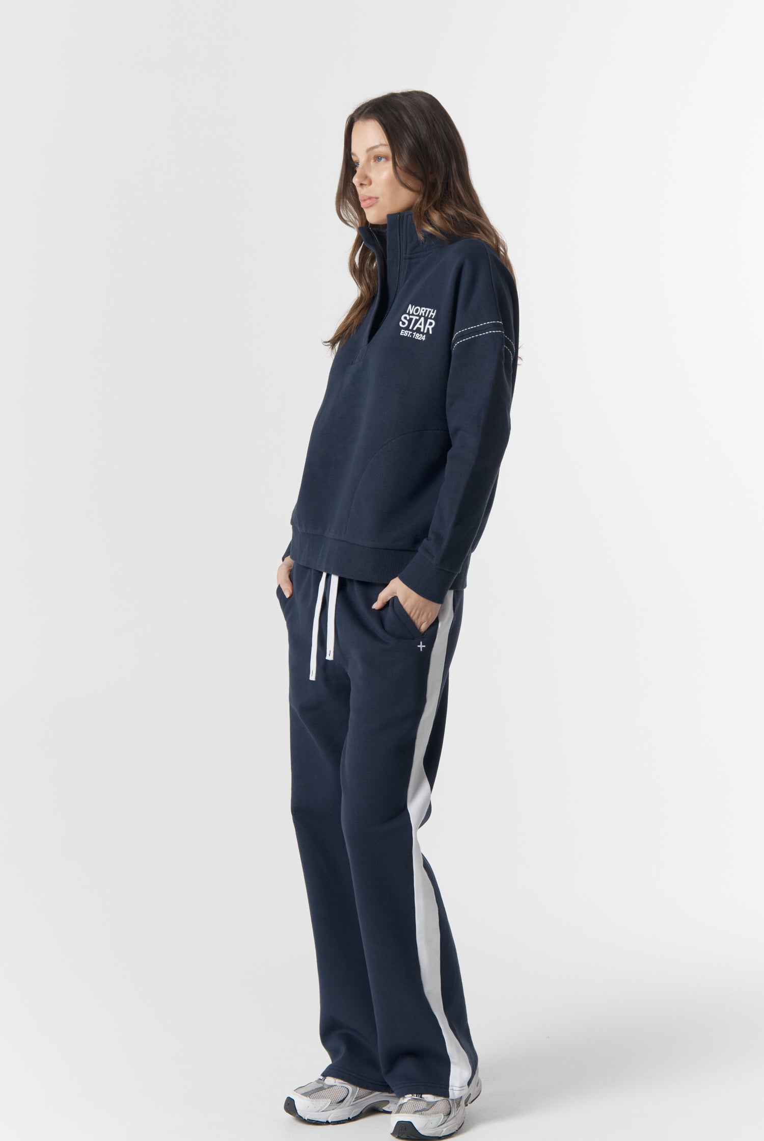 cloth+paper+scissors Rugbys Off Track ½ Zip Sweater - Parisian Navy/White
