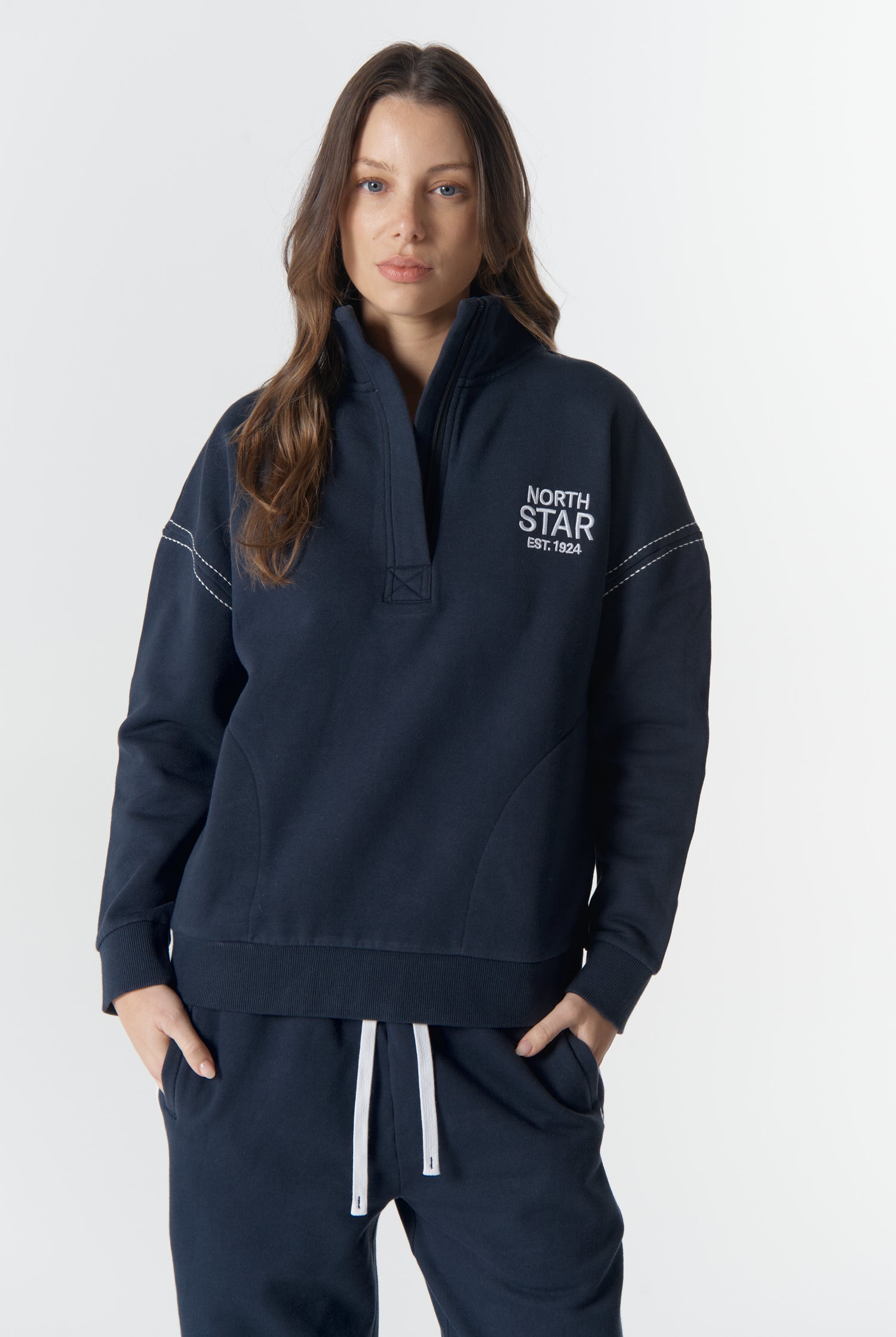 cloth+paper+scissors Rugbys Off Track ½ Zip Sweater - Parisian Navy/White