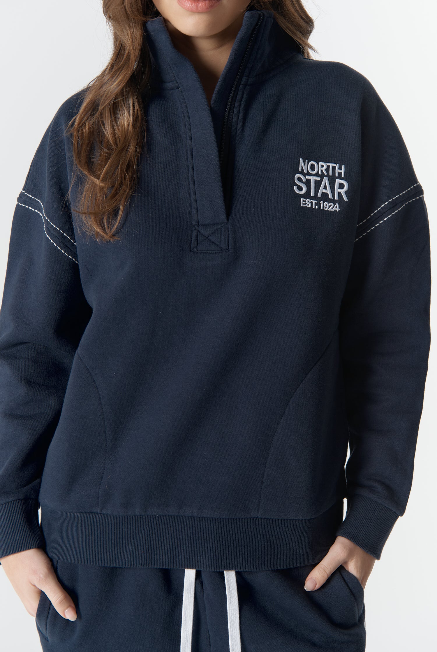 cloth+paper+scissors Rugbys Off Track ½ Zip Sweater - Parisian Navy/White
