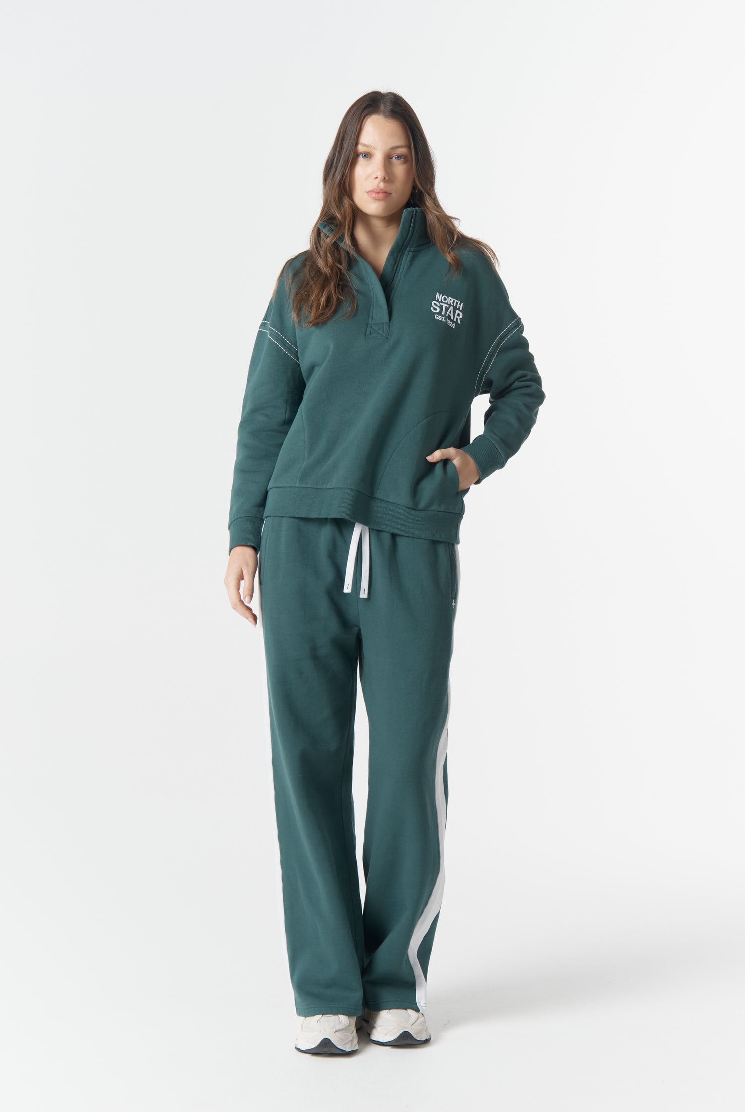 cloth+paper+scissors Rugbys Off Track ½ Zip Sweater - Rainforest/White