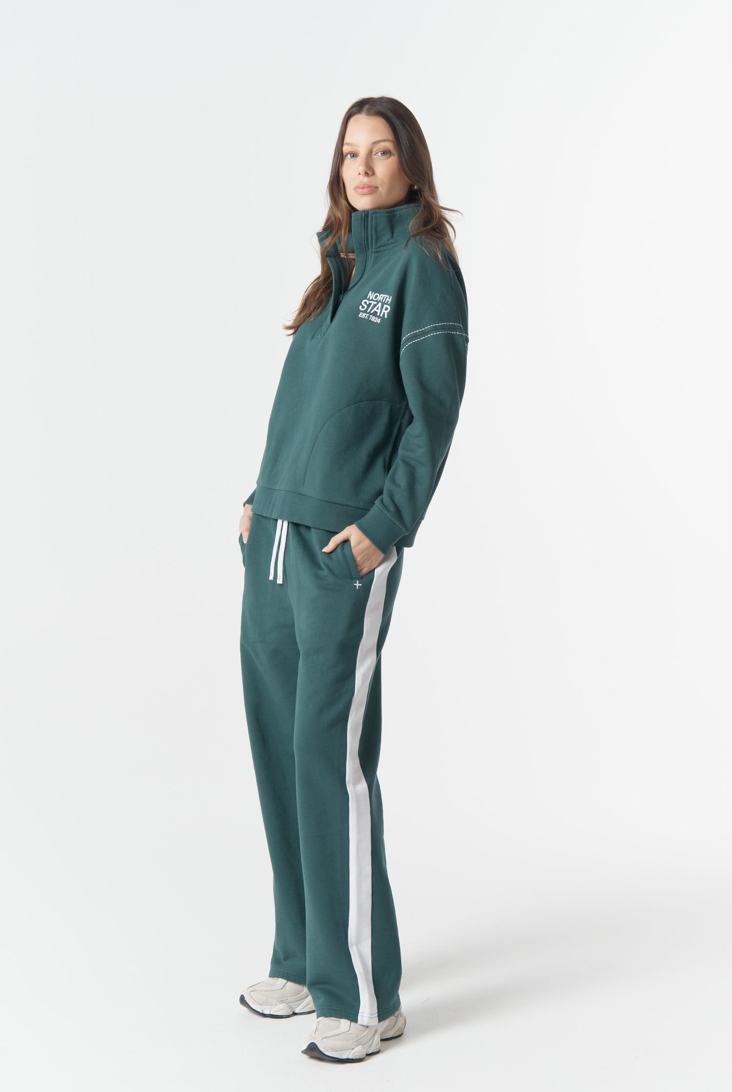 cloth+paper+scissors Rugbys Off Track ½ Zip Sweater - Rainforest/White