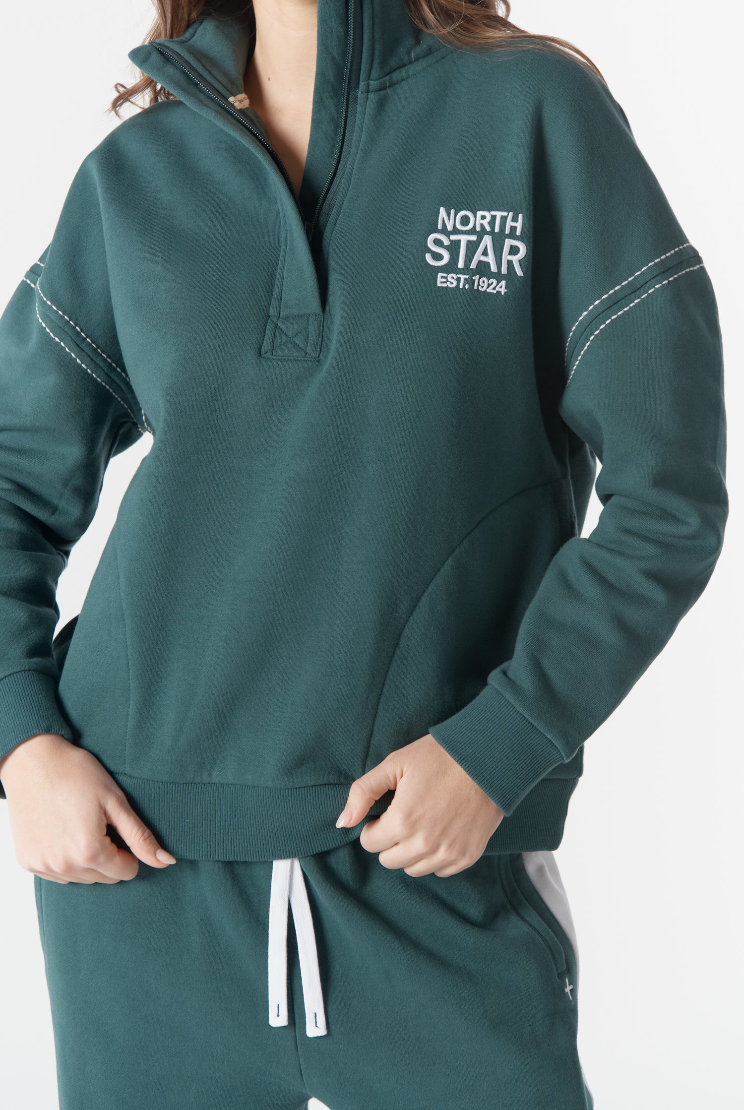 cloth+paper+scissors Rugbys Off Track ½ Zip Sweater - Rainforest/White