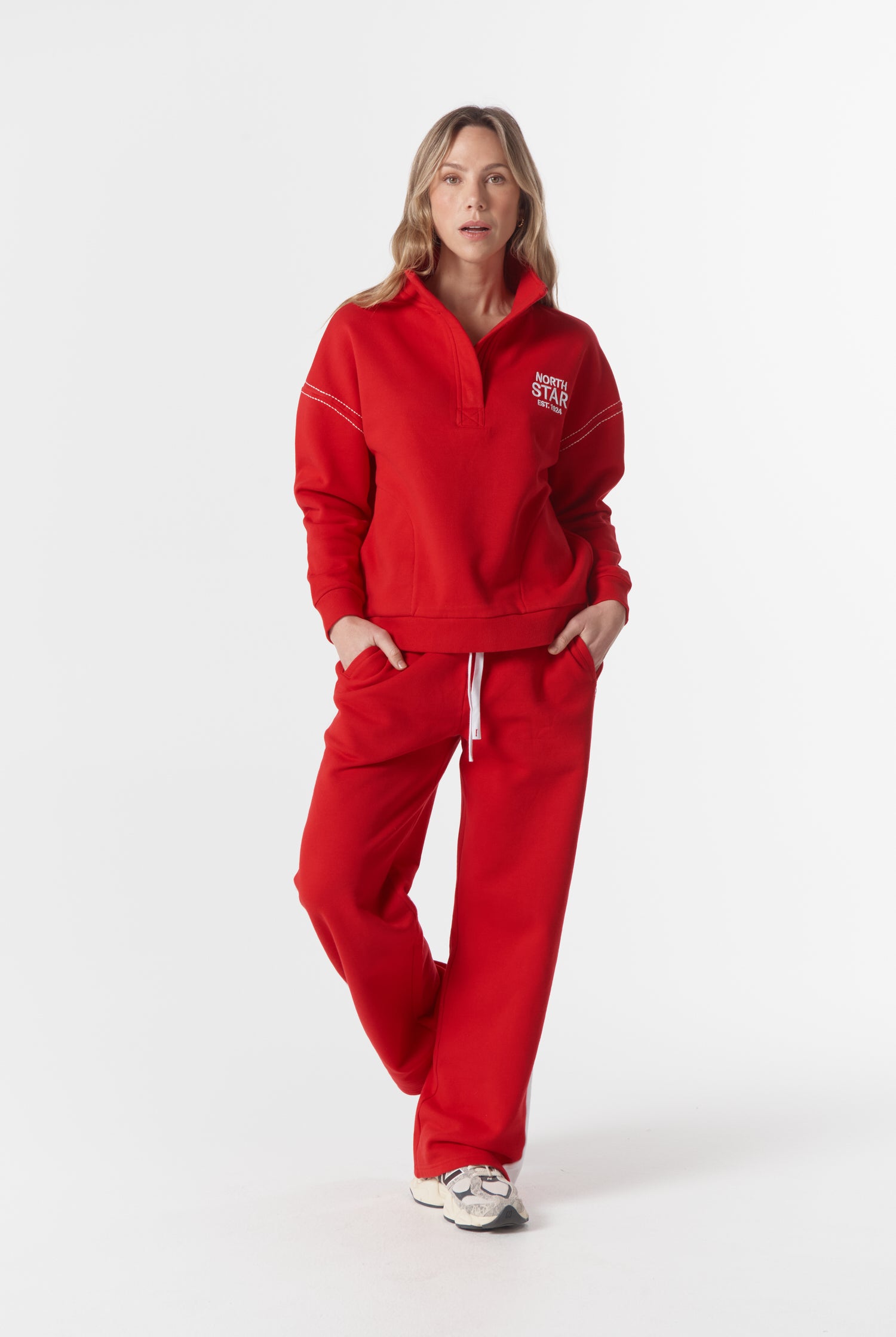 cloth+paper+scissors Rugbys Off Track ½ Zip Sweater - Salsa/White