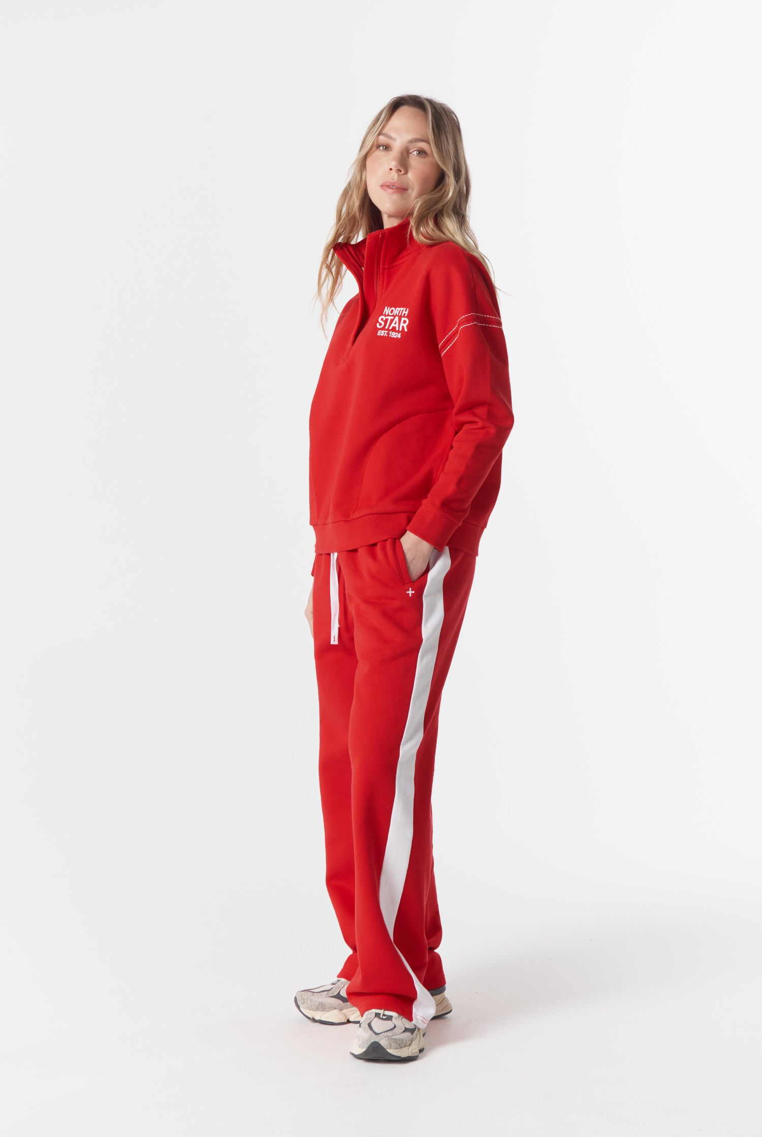 cloth+paper+scissors Rugbys Off Track ½ Zip Sweater - Salsa/White