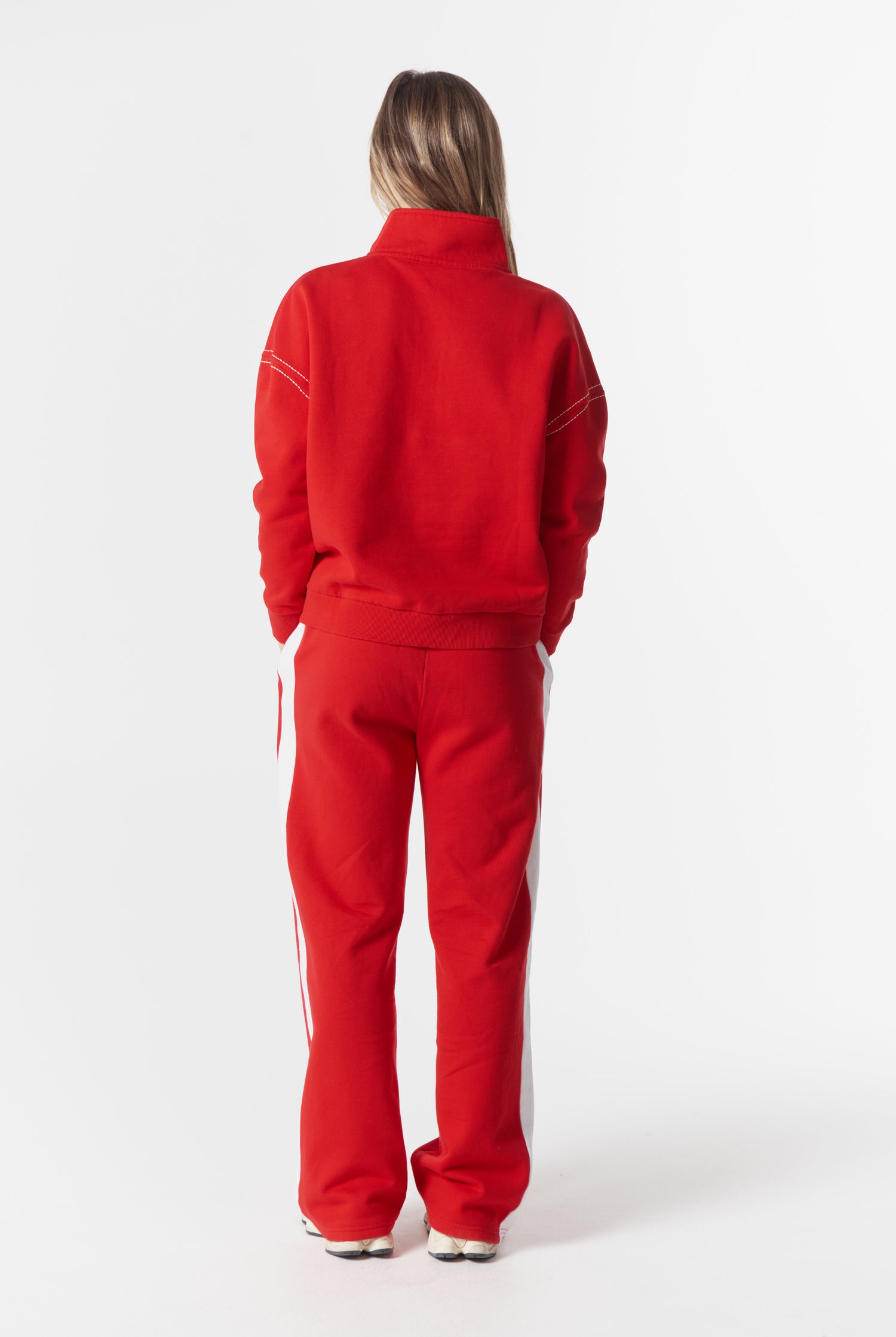 cloth+paper+scissors Rugbys Off Track ½ Zip Sweater - Salsa/White