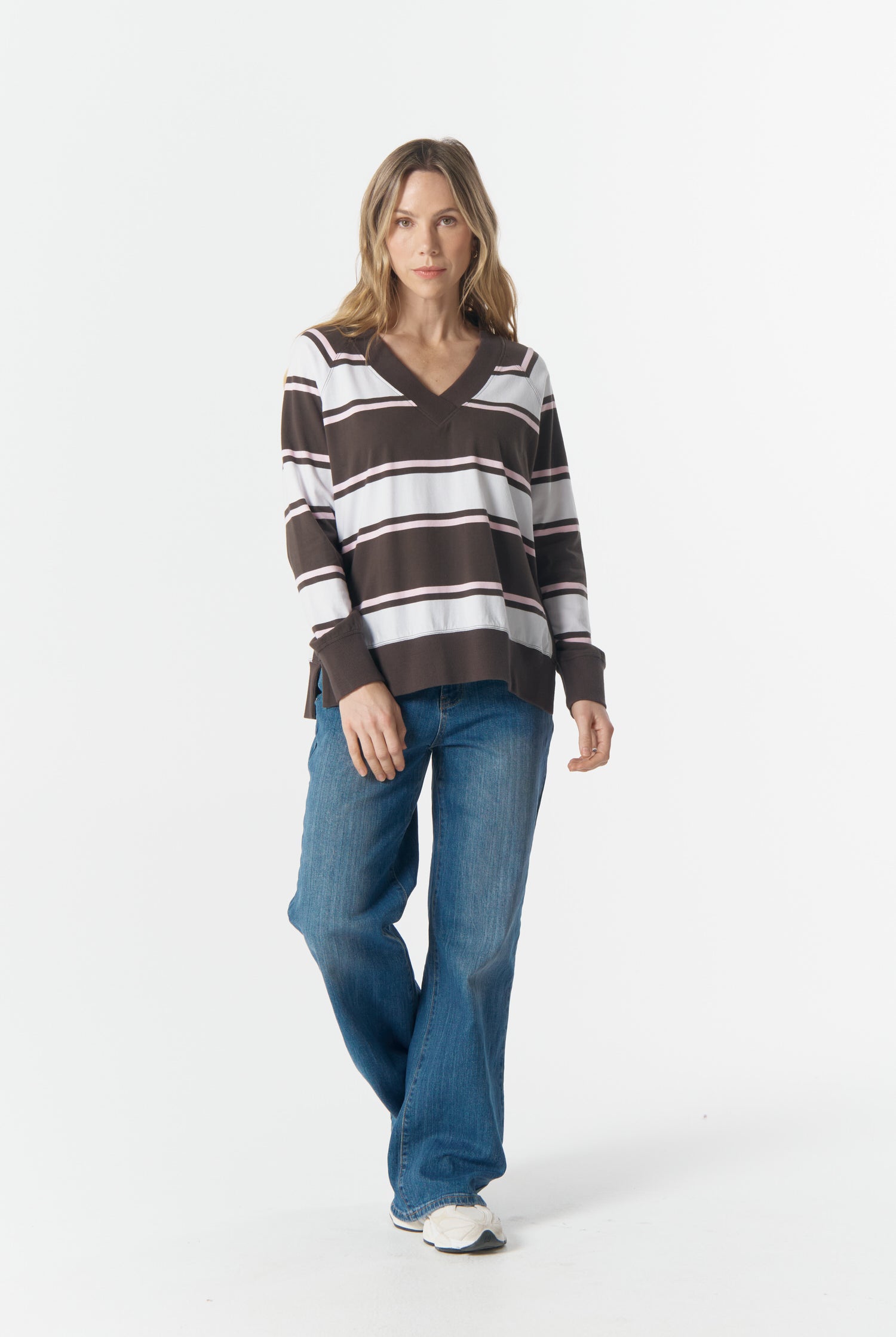 cloth+paper+scissors Rugbys Rugby Club V Neck Sweater - Chocolate Torte/Pink