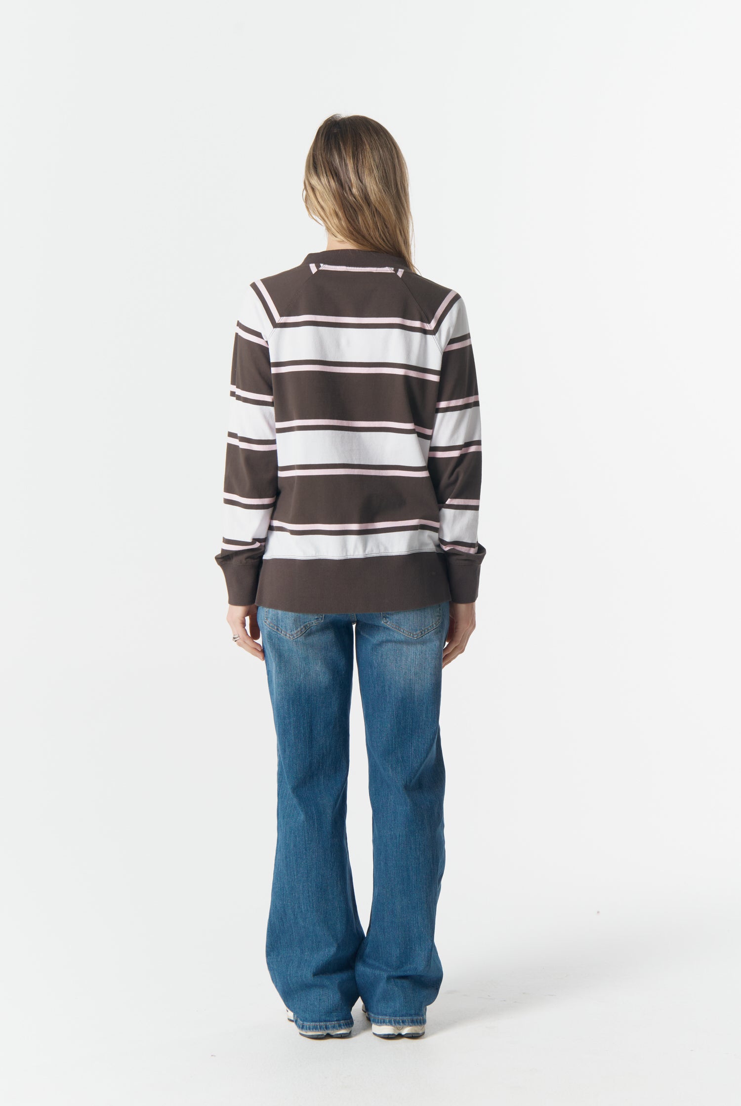 cloth+paper+scissors Rugbys Rugby Club V Neck Sweater - Chocolate Torte/Pink