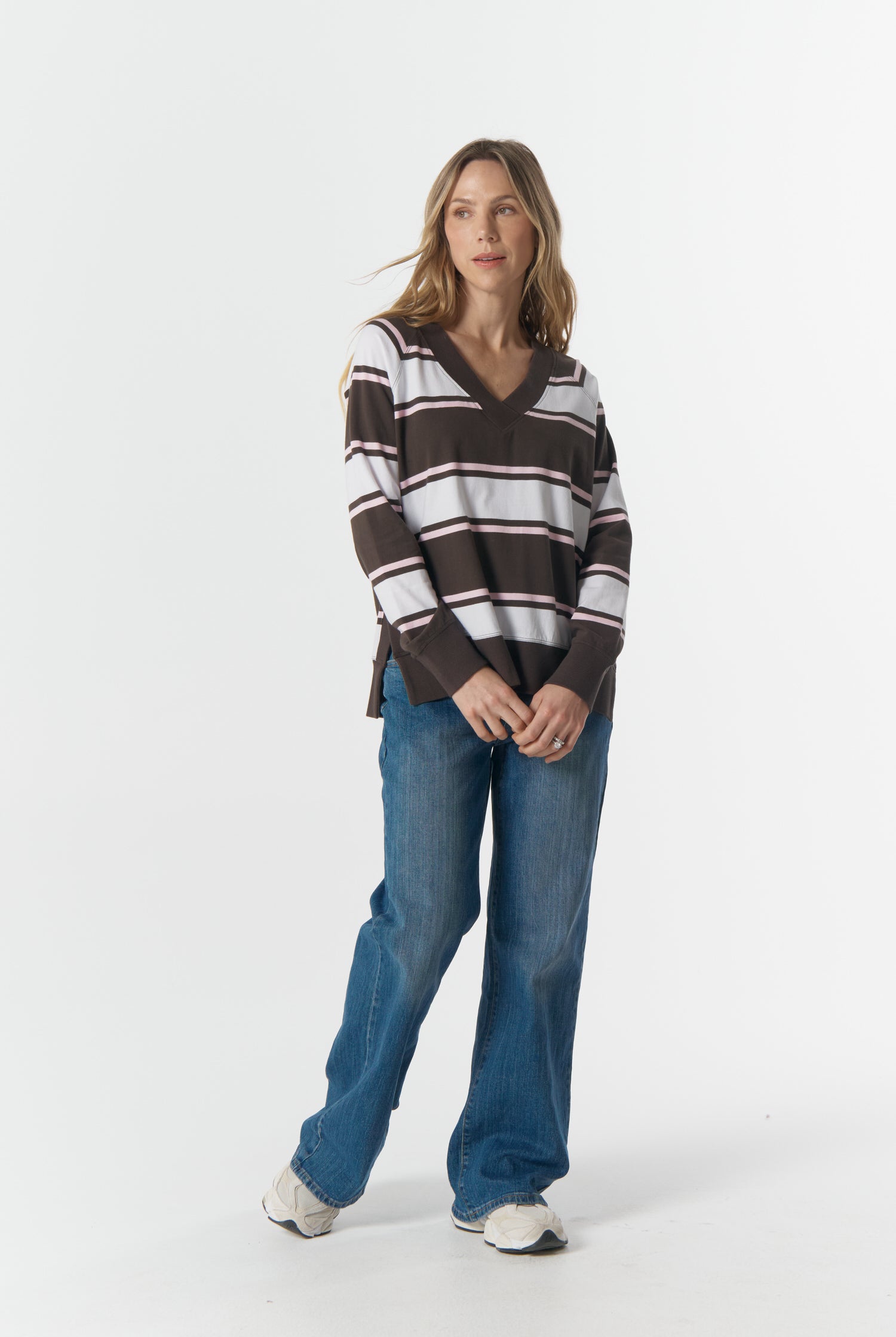 cloth+paper+scissors Rugbys Rugby Club V Neck Sweater - Chocolate Torte/Pink