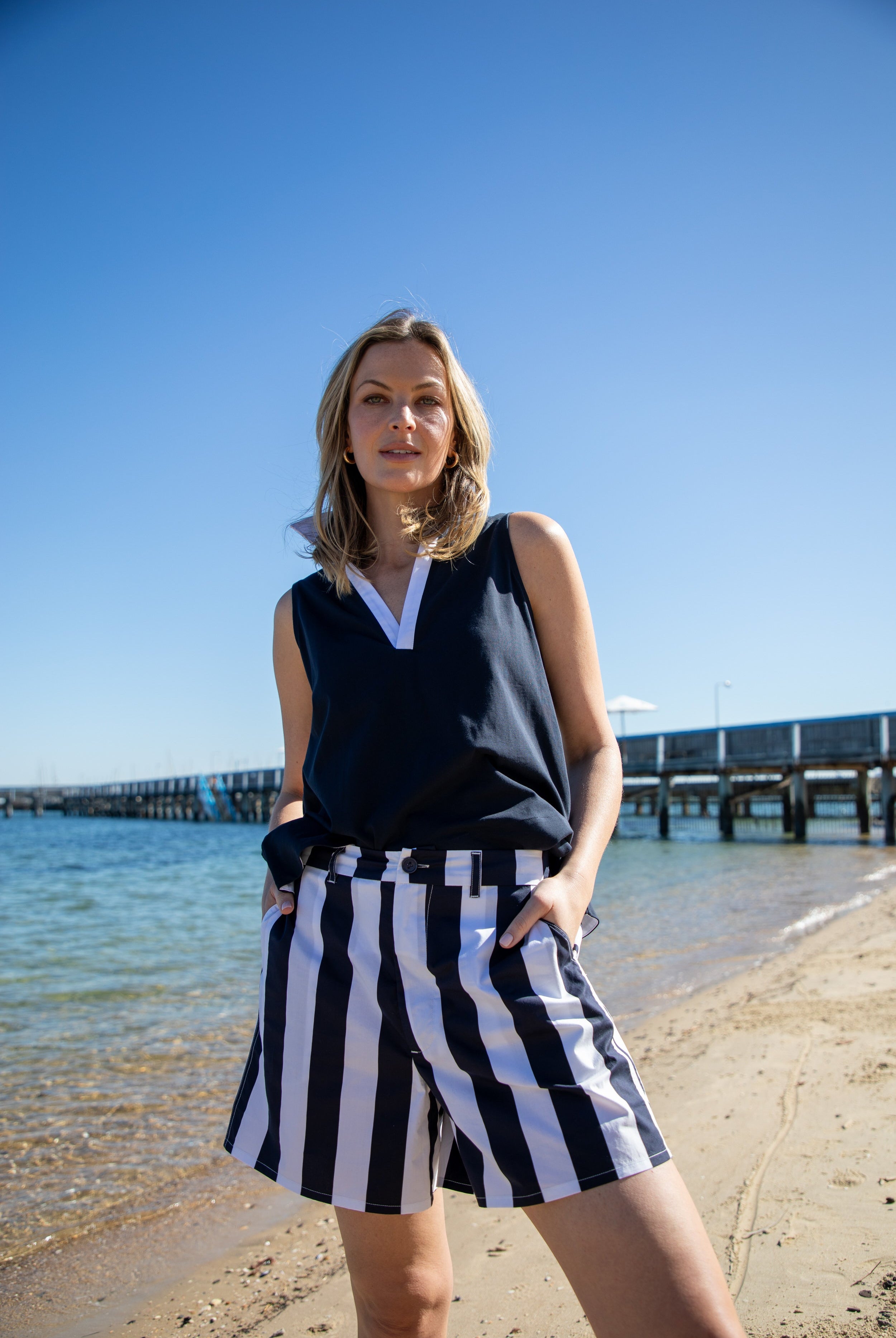 Goondiwindi Cotton Tees Reef Cotton Contrast Sleeveless Polo - Dark Navy
