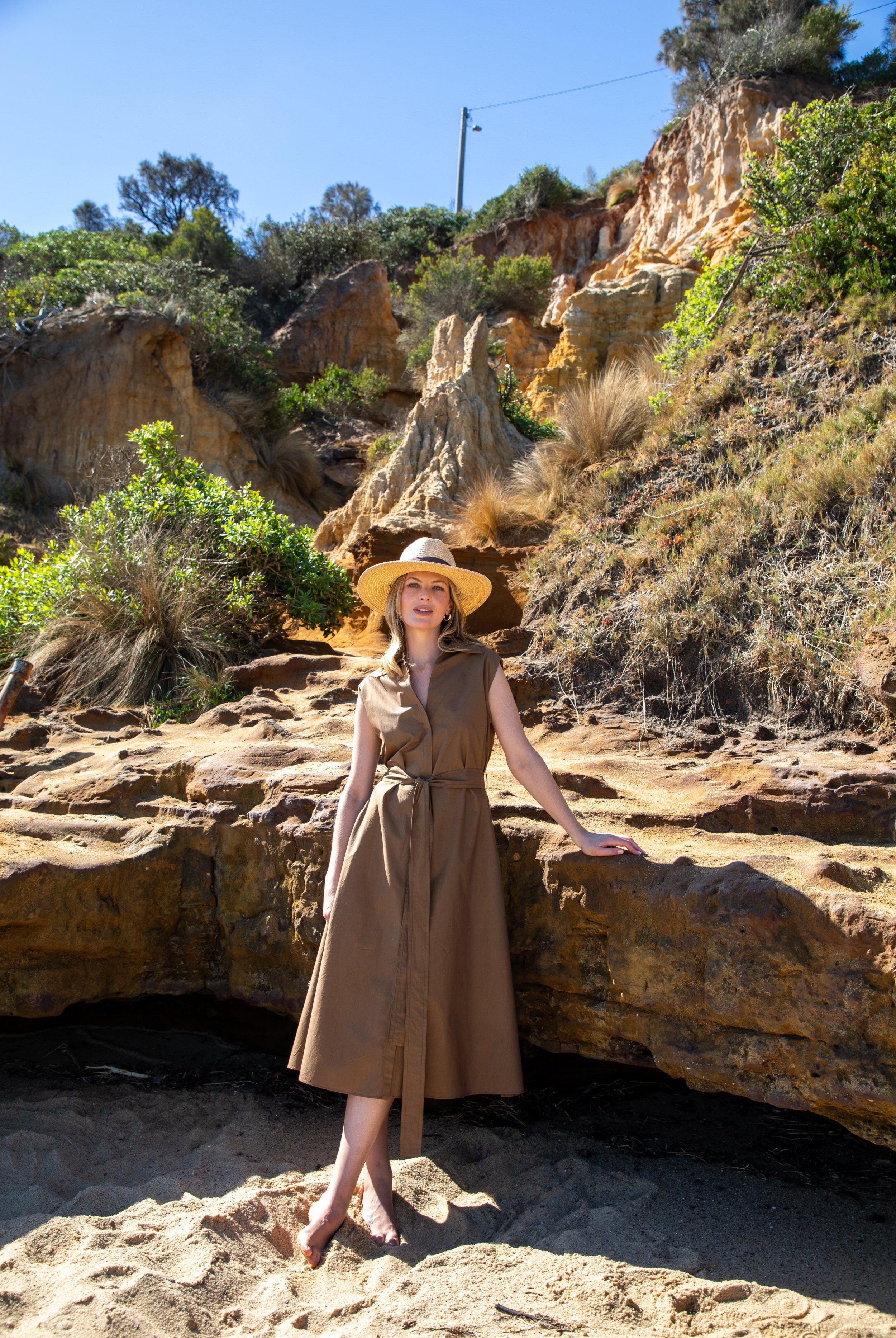 Goondiwindi Cotton Dresses Willow Cotton Sleeveless Dress - Otter