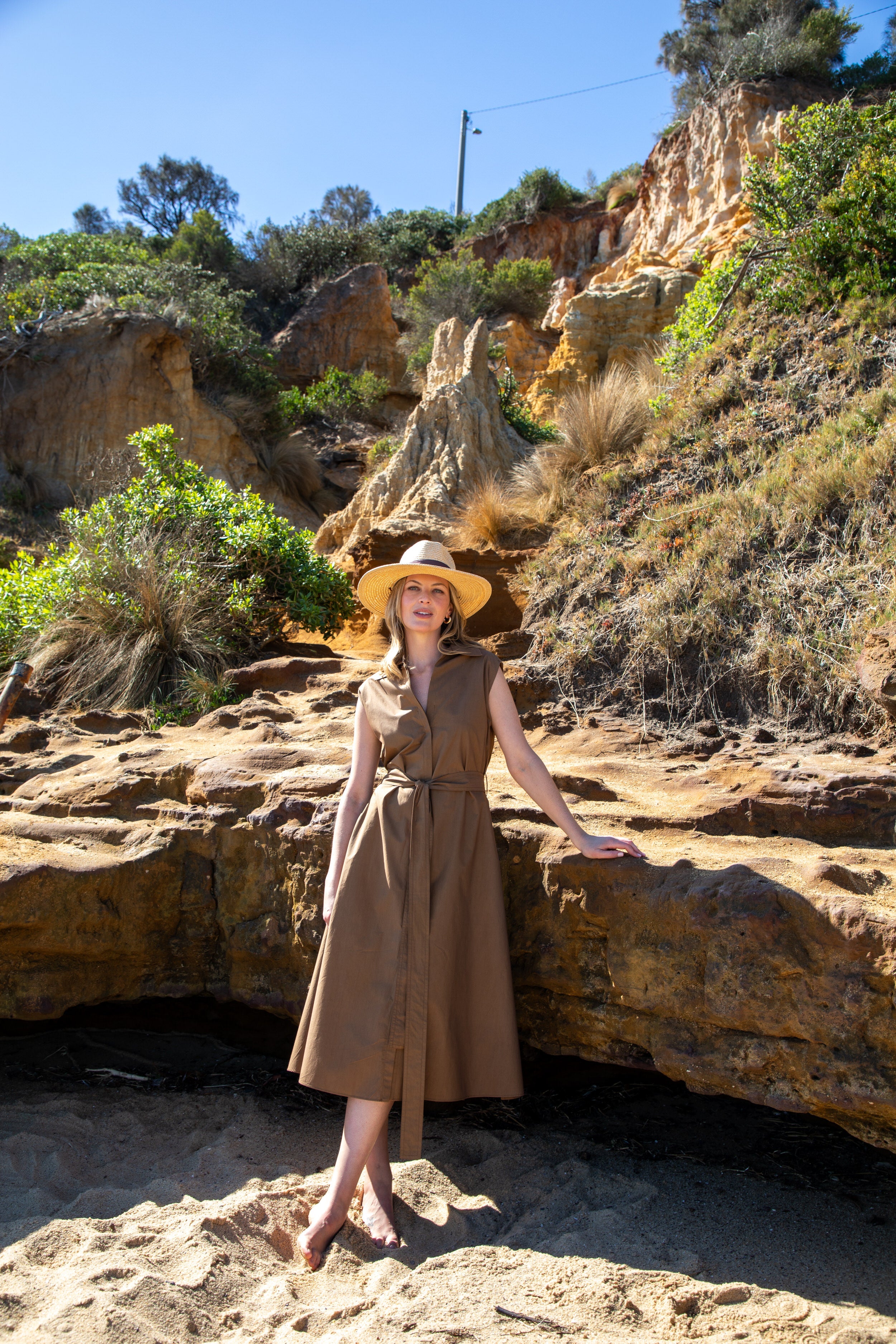Goondiwindi Cotton Dresses Willow Cotton Sleeveless Dress - Otter