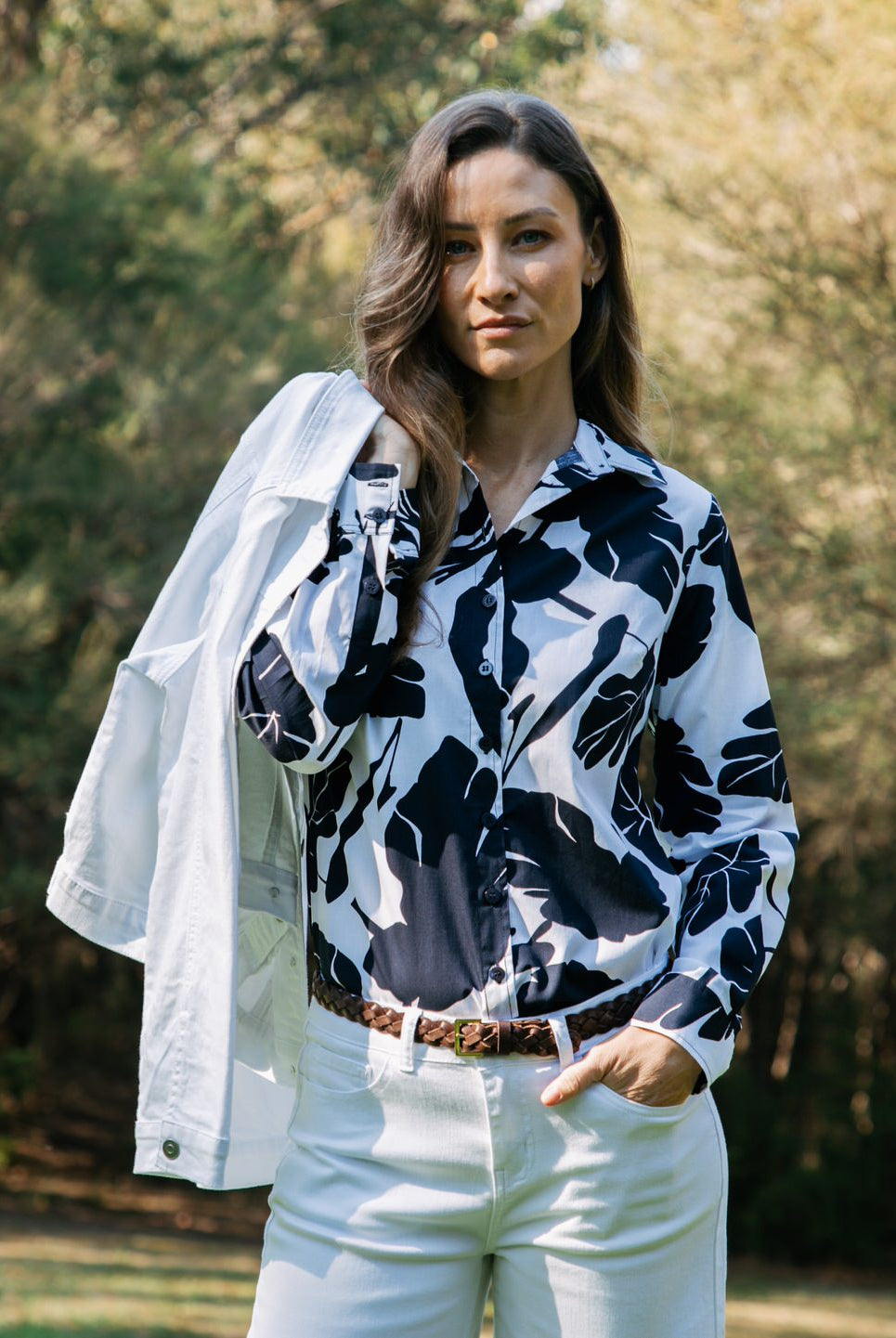 Cotton Classic Shirt - Block Leaf by Goondiwindi Cotton. Timeless women’s fashion using natural fibres and classic shapes